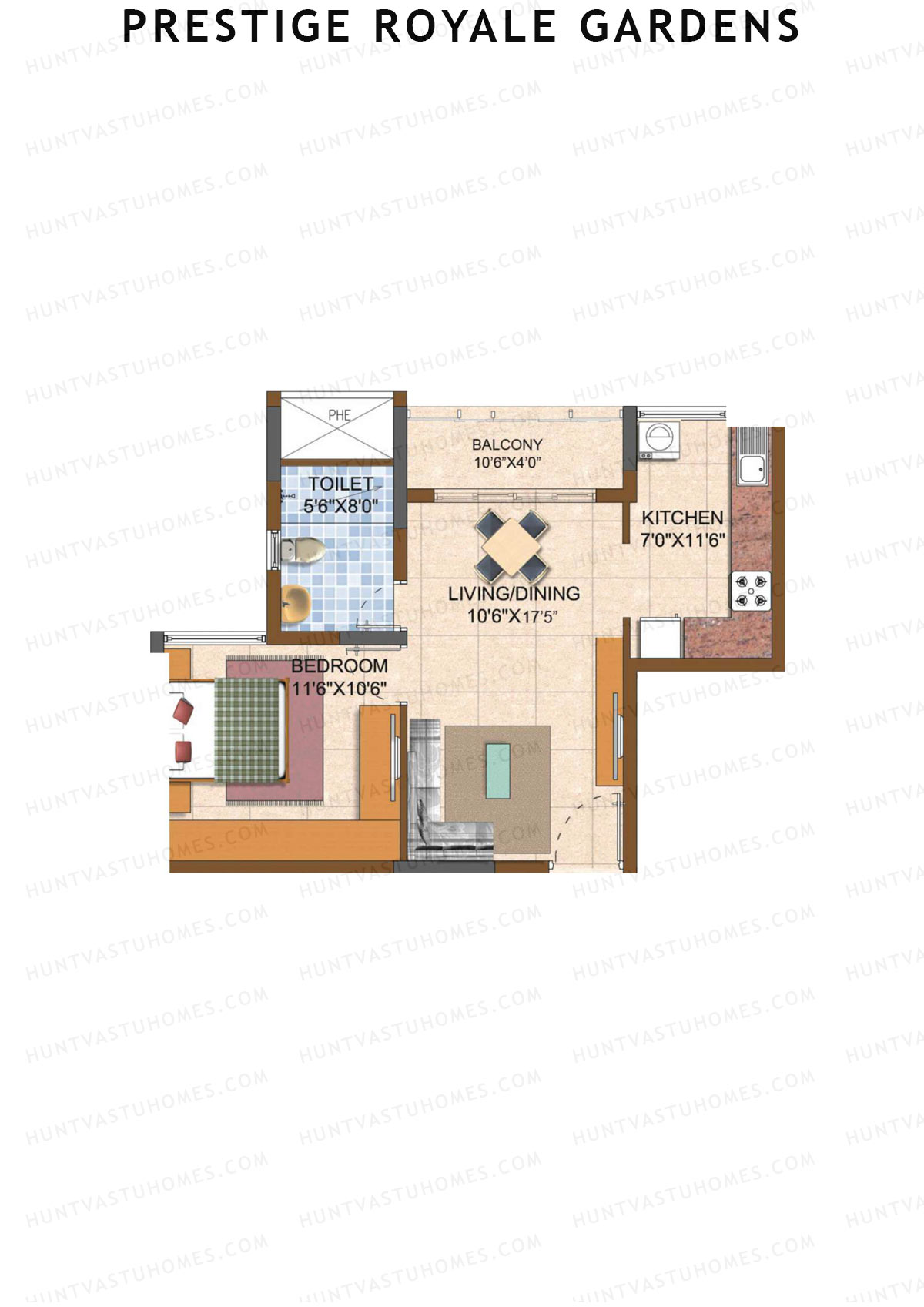 Prestige Royale Gardens Tower 3 Unit 3 (Type B) Floor Plan