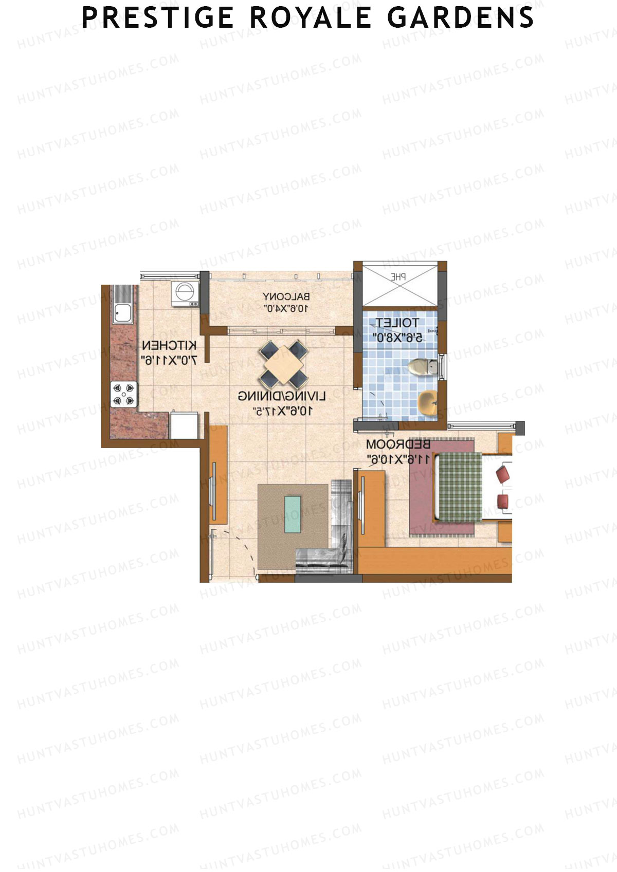 Prestige Royale Gardens Tower 3 Unit 4 (Type B) Floor Plan