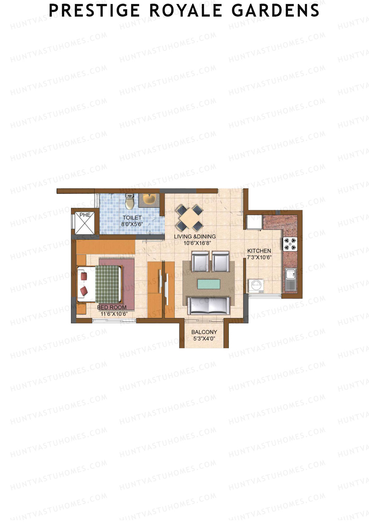 Prestige Royale Gardens Tower 3 Unit 8 (Type A) Floor Plan