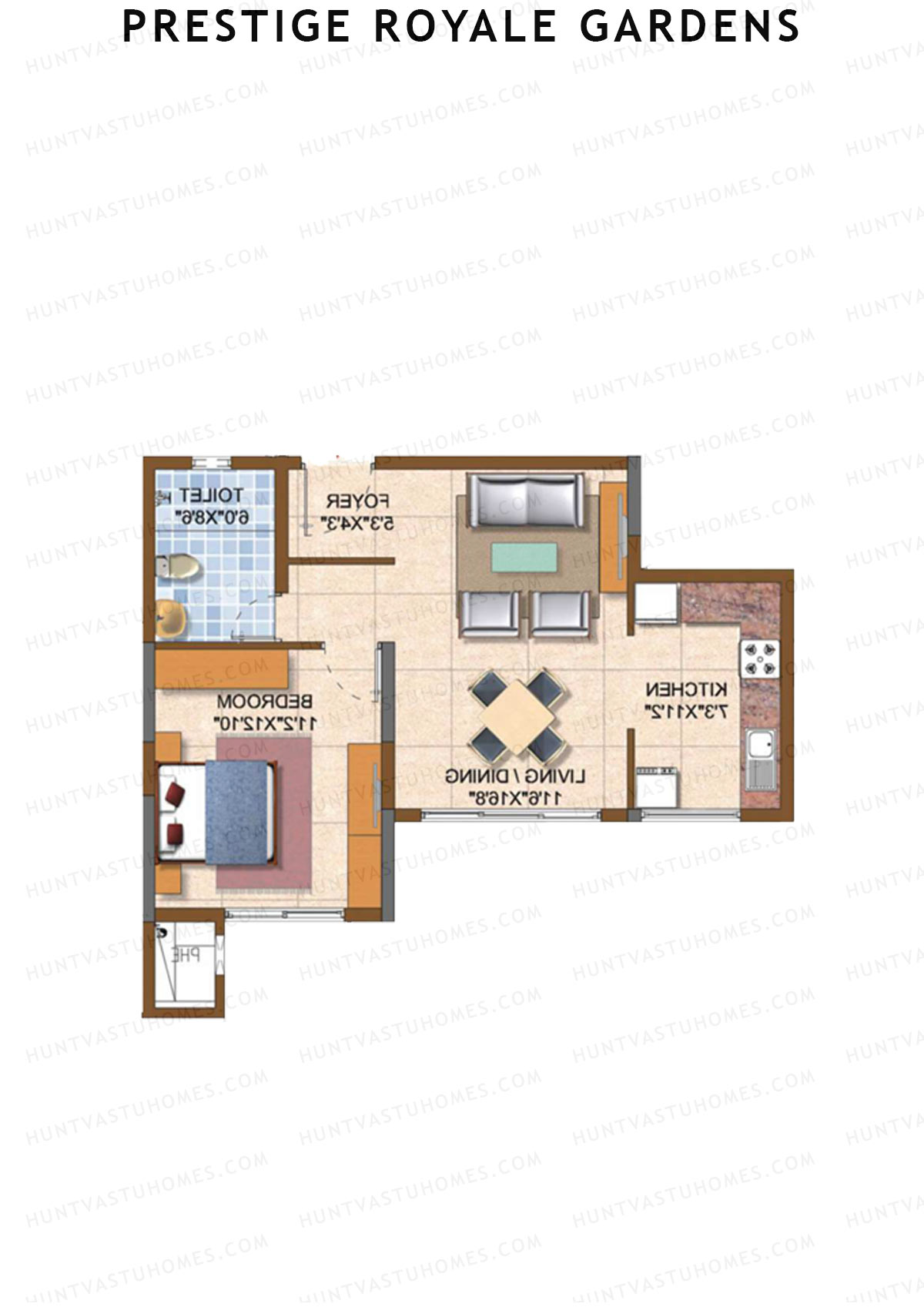 Prestige Royale Gardens Tower 5 Unit 8 (Type C) Floor Plan
