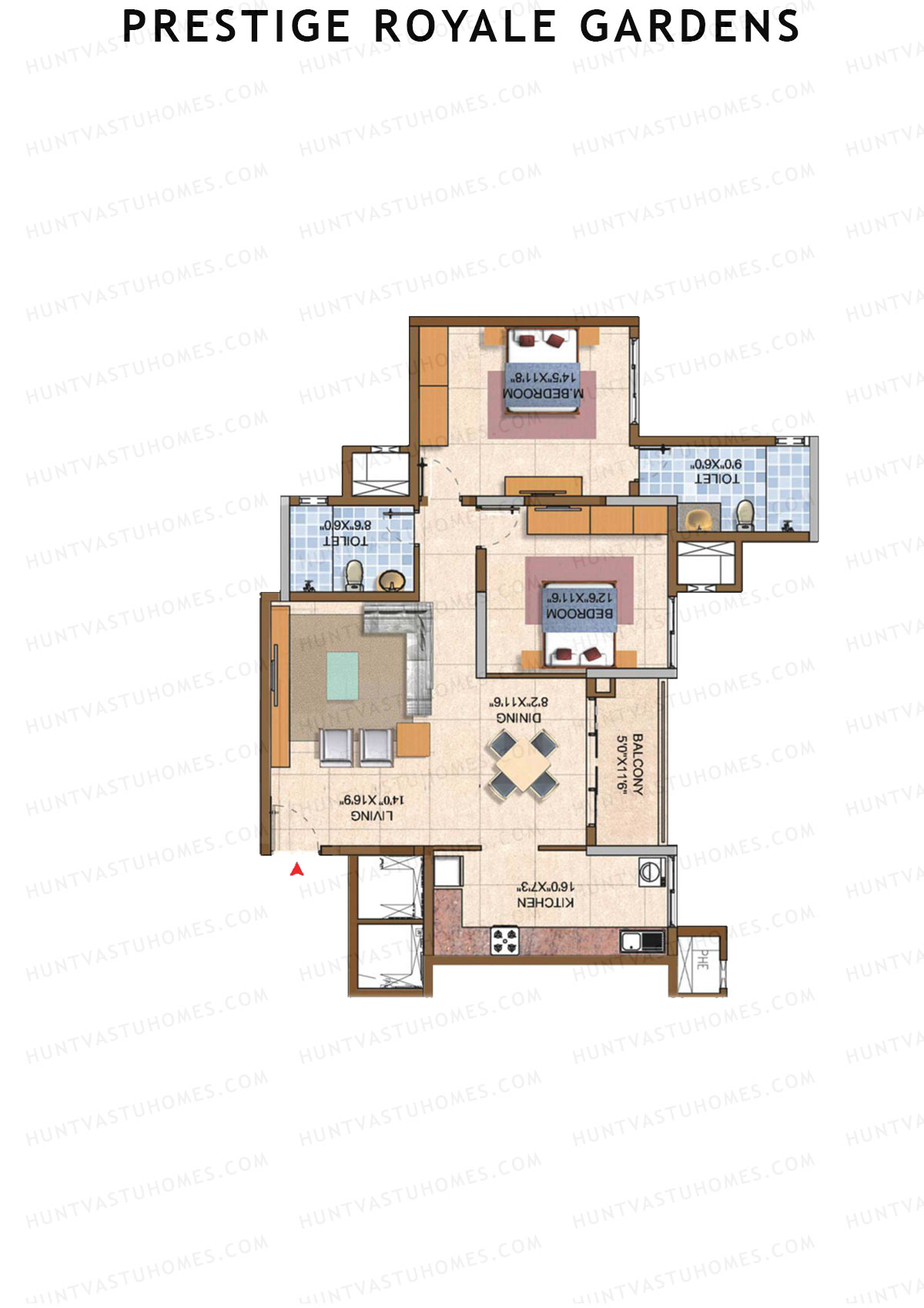 Prestige Royale Gardens Tower 7 Unit 4 (Type G) Floor Plan