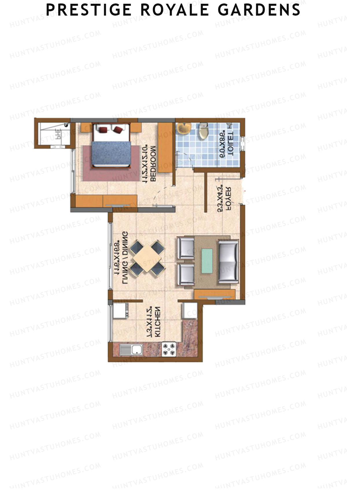 Prestige Royale Gardens Tower 8 Unit 1 (Type C) Floor Plan
