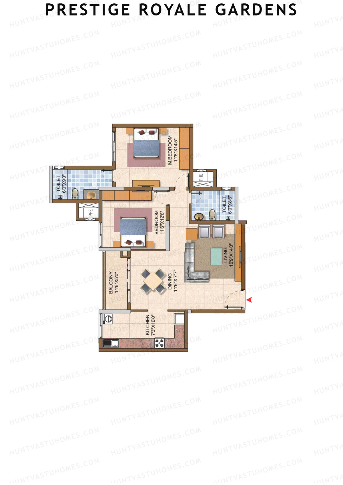 Prestige Royale Gardens Tower 8 Unit 1 (Type F) Floor Plan