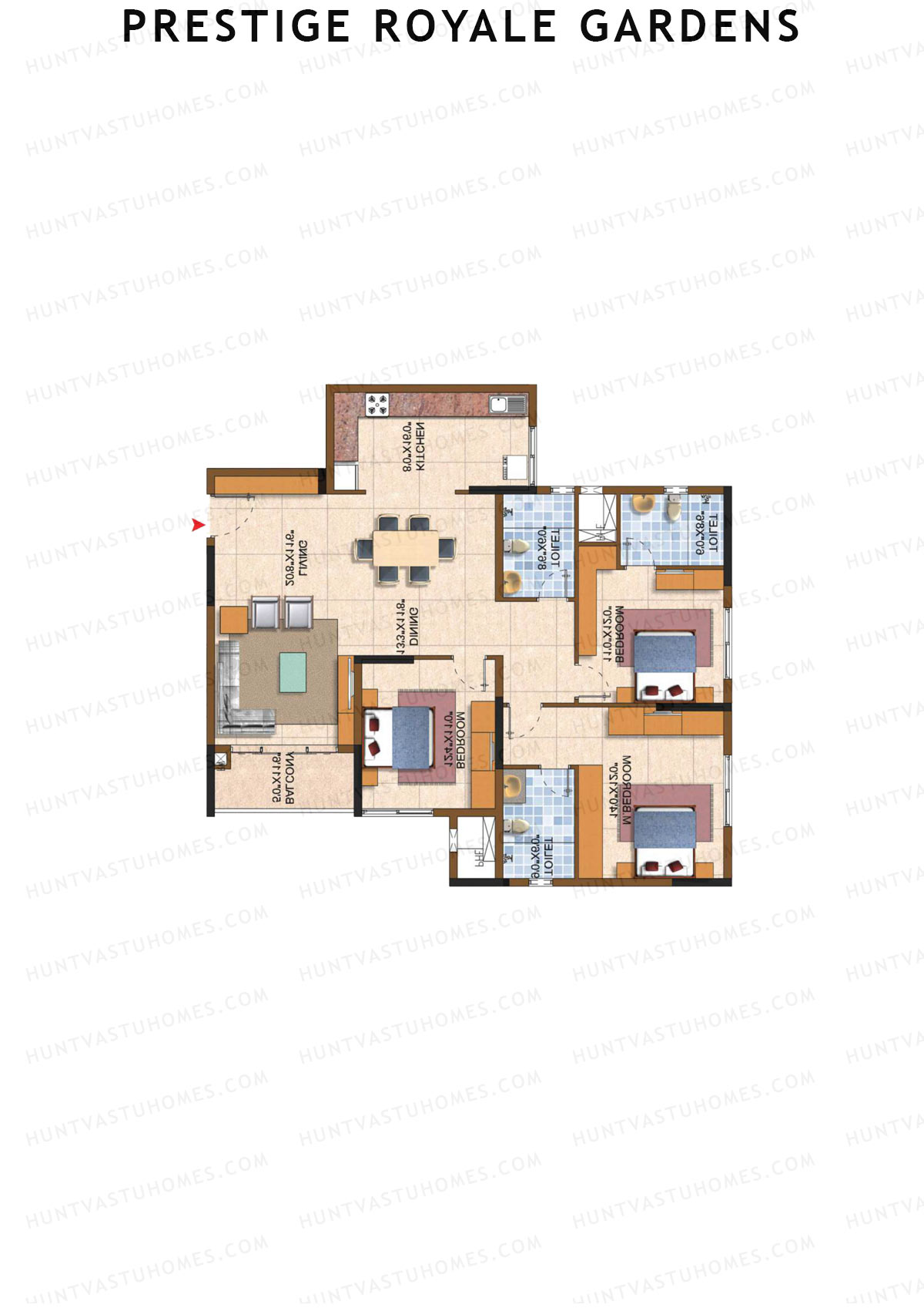 Prestige Royale Gardens Tower 8 Unit 3 (Type K) Floor Plan
