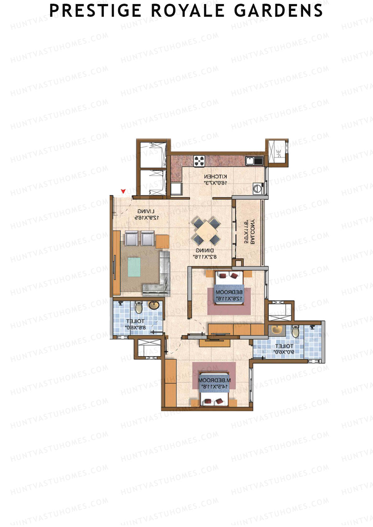 Prestige Royale Gardens Tower 8 Unit 5 (Type E) Floor Plan