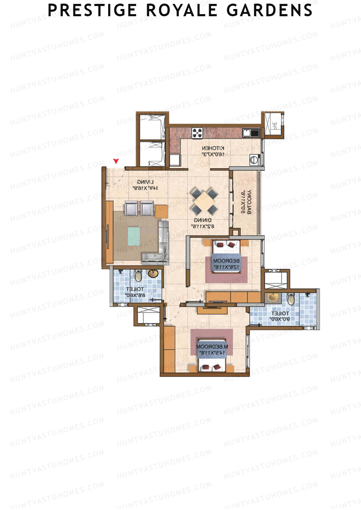 Prestige Royale Gardens Tower 8 Unit 5 (Type G) Floor Plan