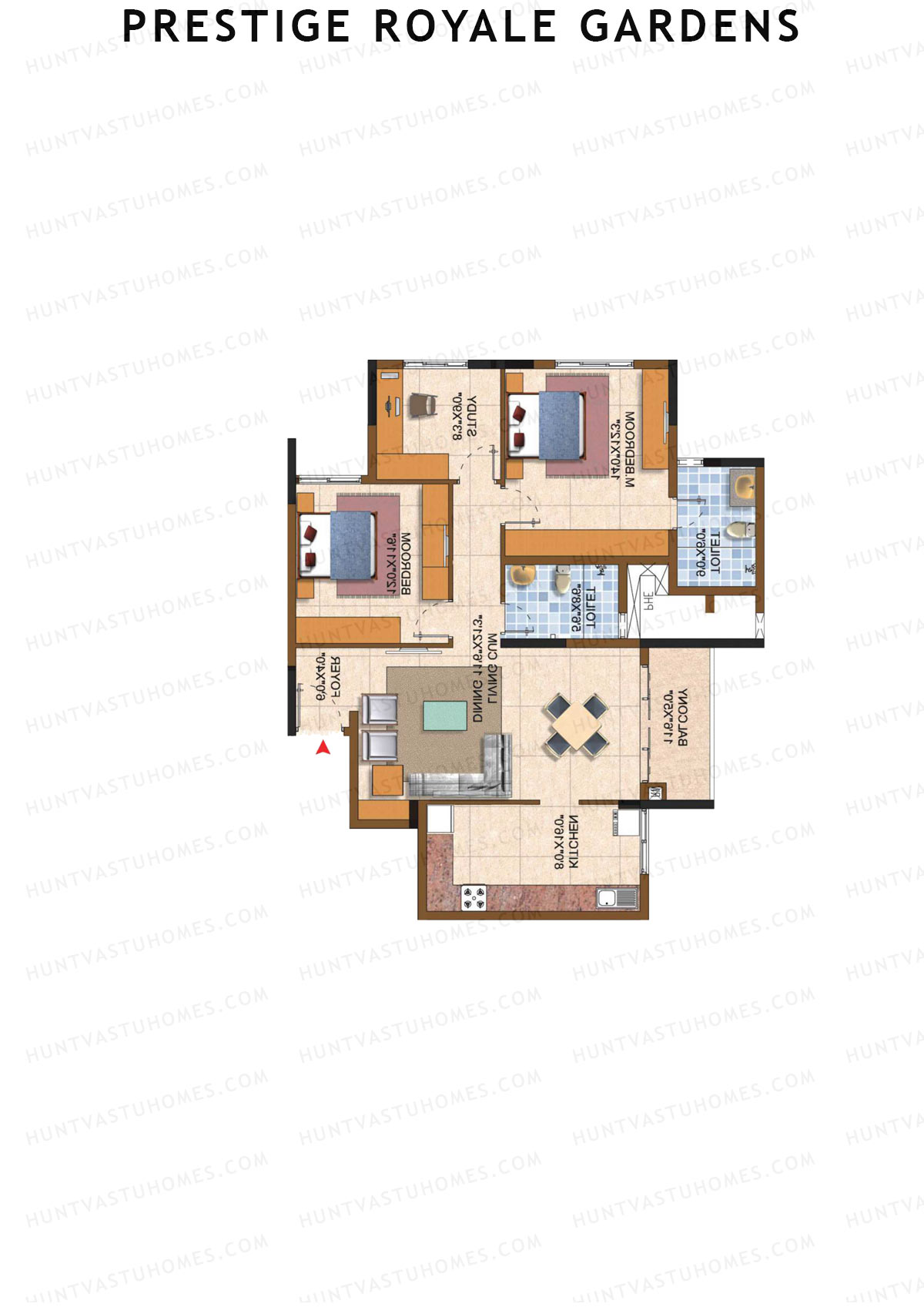 Prestige Royale Gardens Tower 8 Unit 6 (Type H) Floor Plan