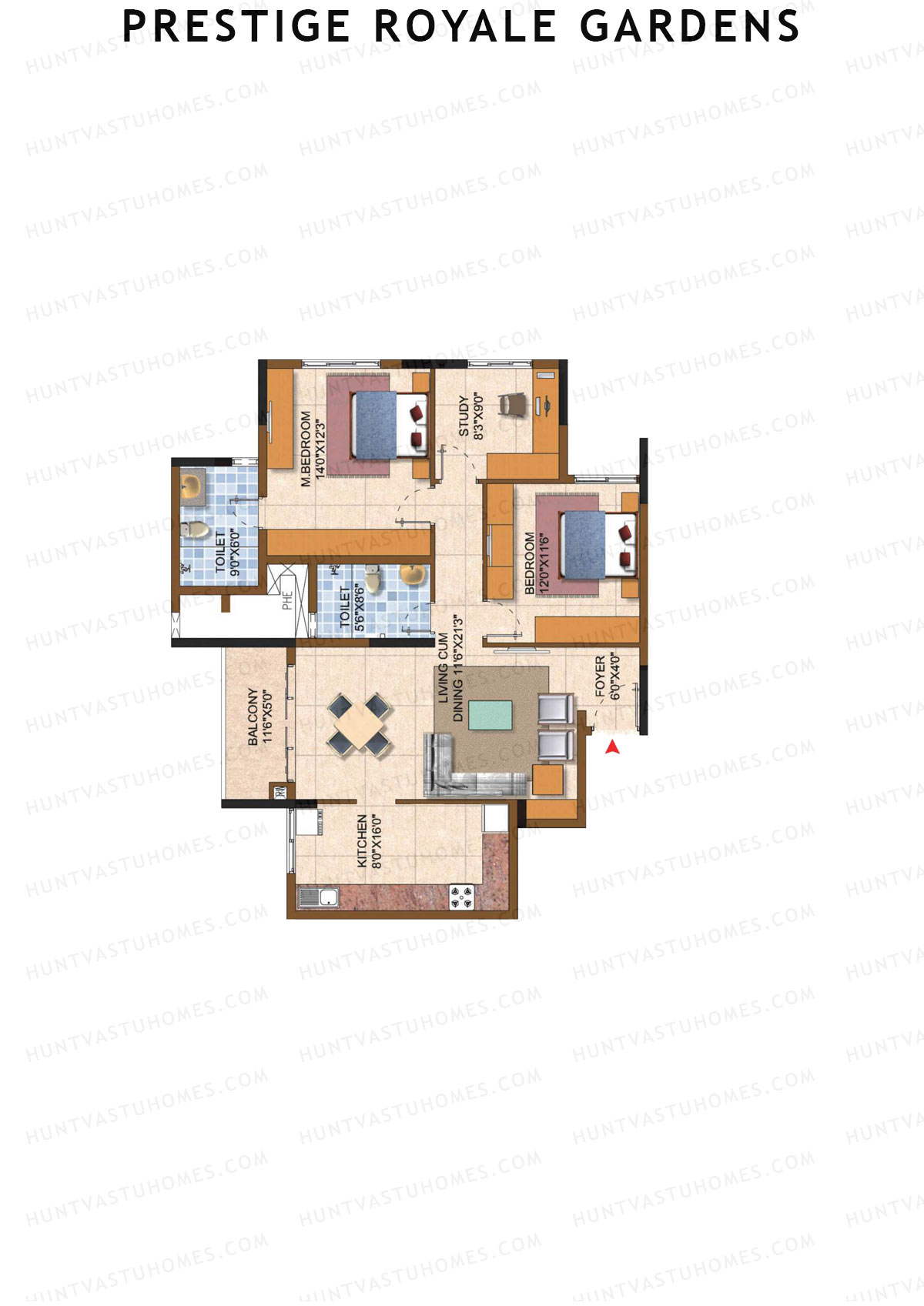 Prestige Royale Gardens Tower 8 Unit 7 (Type H) Floor Plan