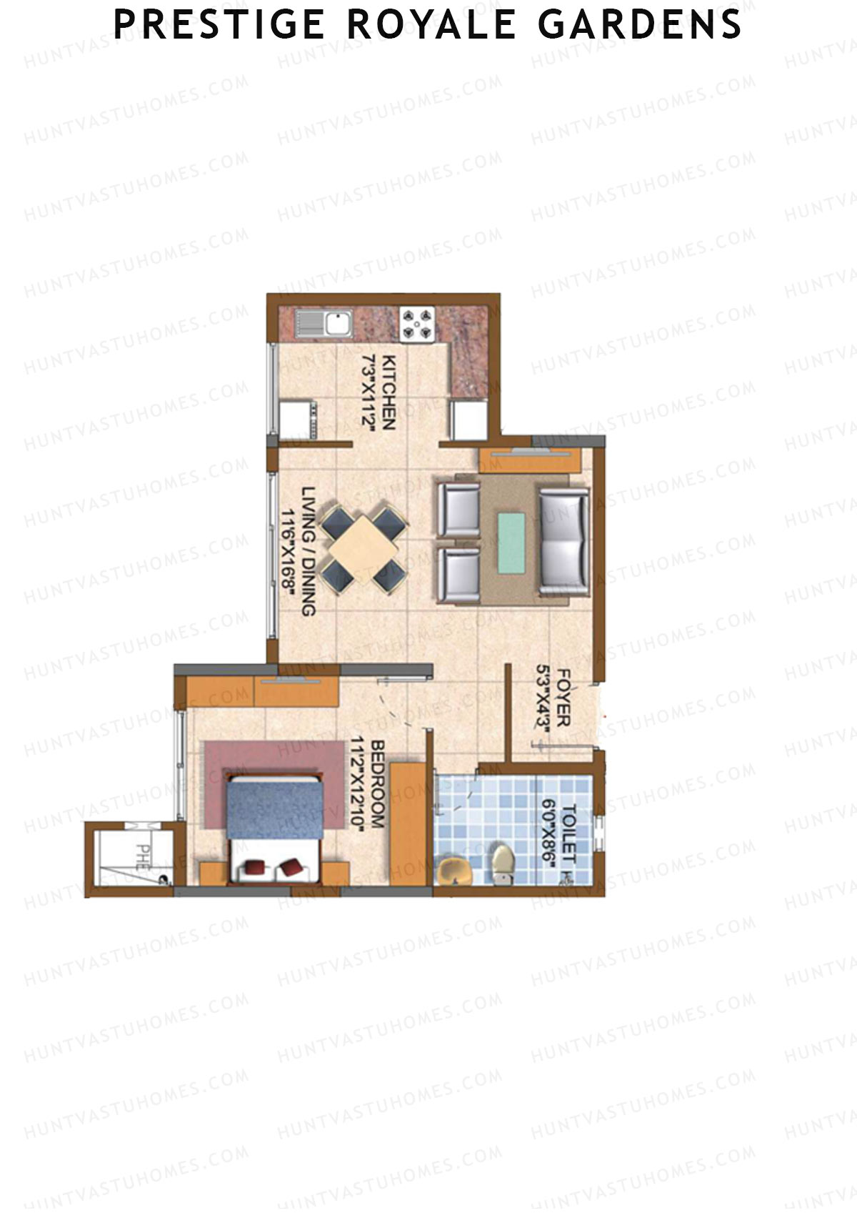 Prestige Royale Gardens Tower 8 Unit 8 (Type C) Floor Plan