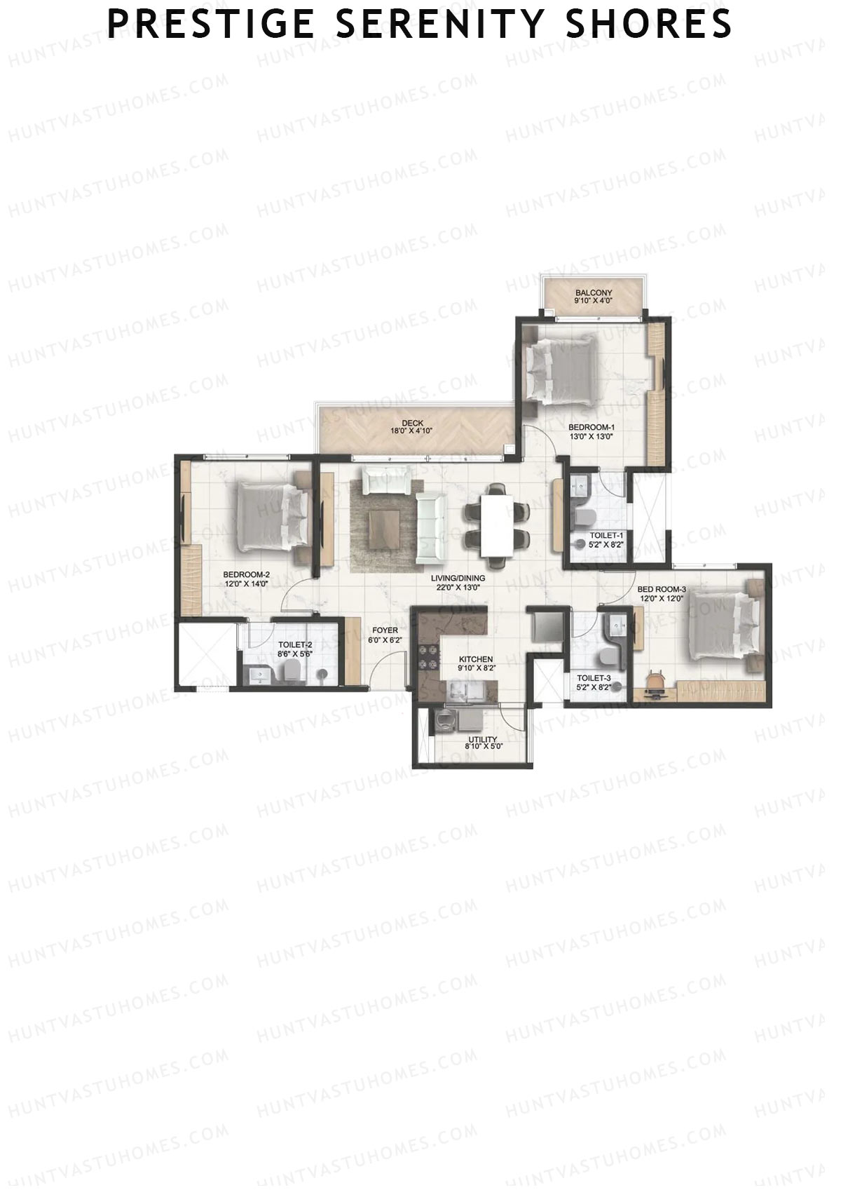 Prestige Serenity Shores Tower 1 Unit 1 (Type D2) Floor Plan
