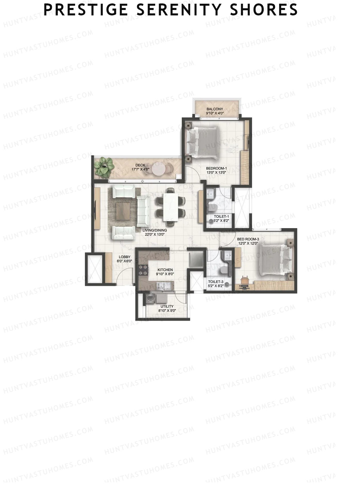 Prestige Serenity Shores Tower 1 Unit 1 (Type D2A) Floor Plan
