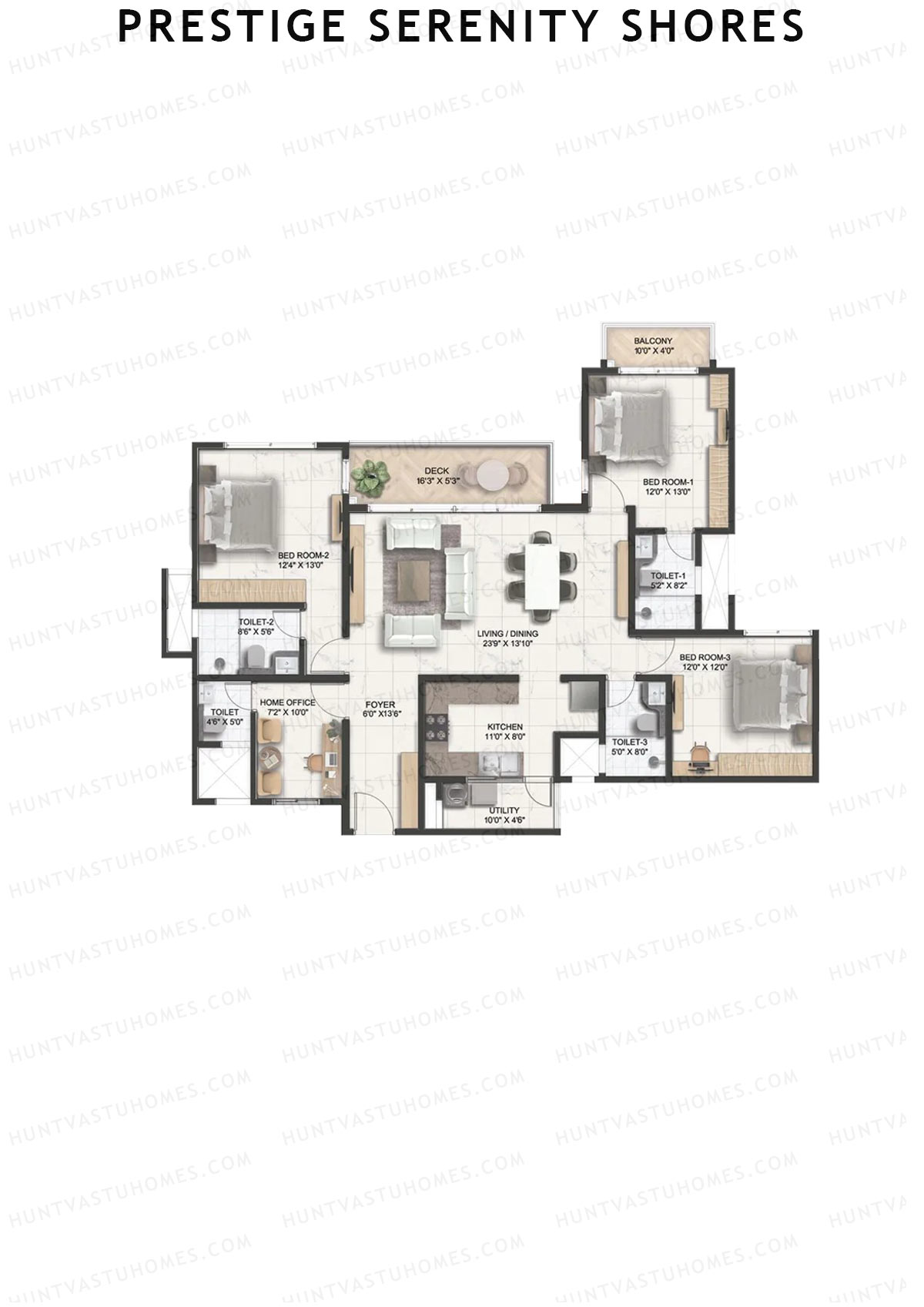 Prestige Serenity Shores Tower 1 Unit 2 (Type E3) Floor Plan