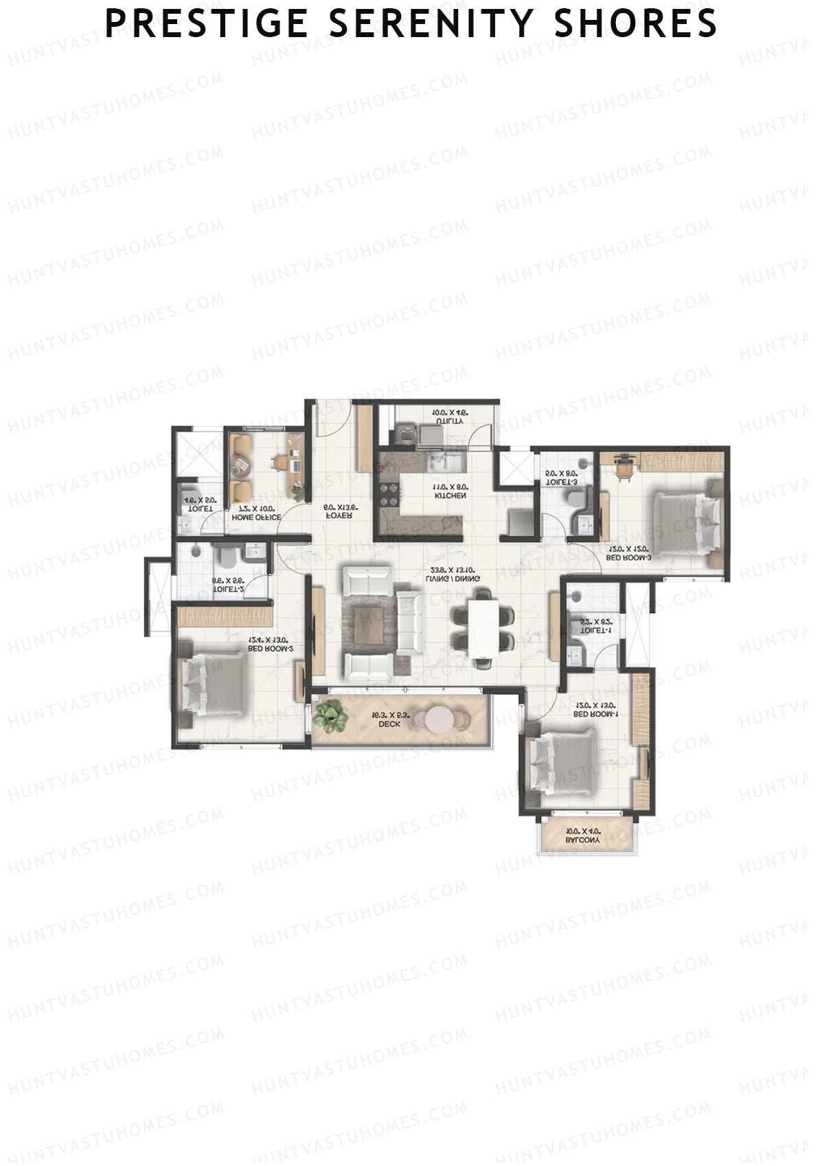 Prestige Serenity Shores Tower 1 Unit 3 (Type E3) Floor Plan