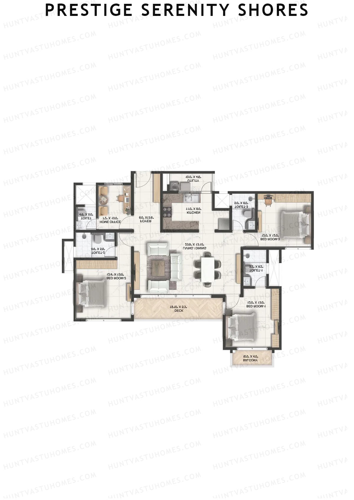 Prestige Serenity Shores Tower 1 Unit 3 (Type E6) Floor Plan
