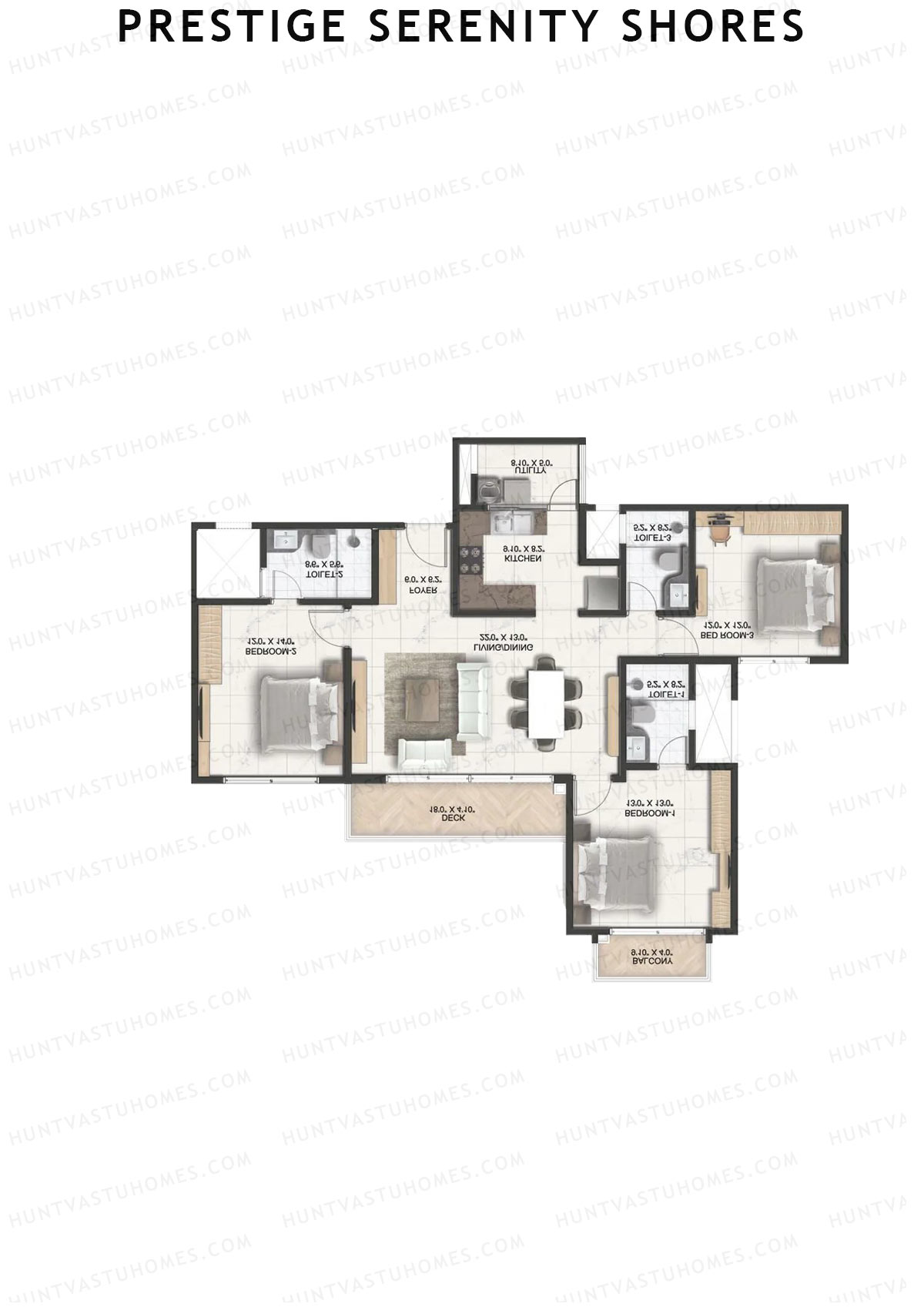 Prestige Serenity Shores Tower 1 Unit 4 (Type D2) Floor Plan