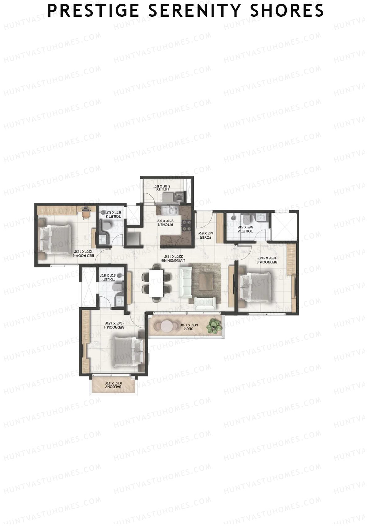 Prestige Serenity Shores Tower 1 Unit 5 (Type D1) Floor Plan