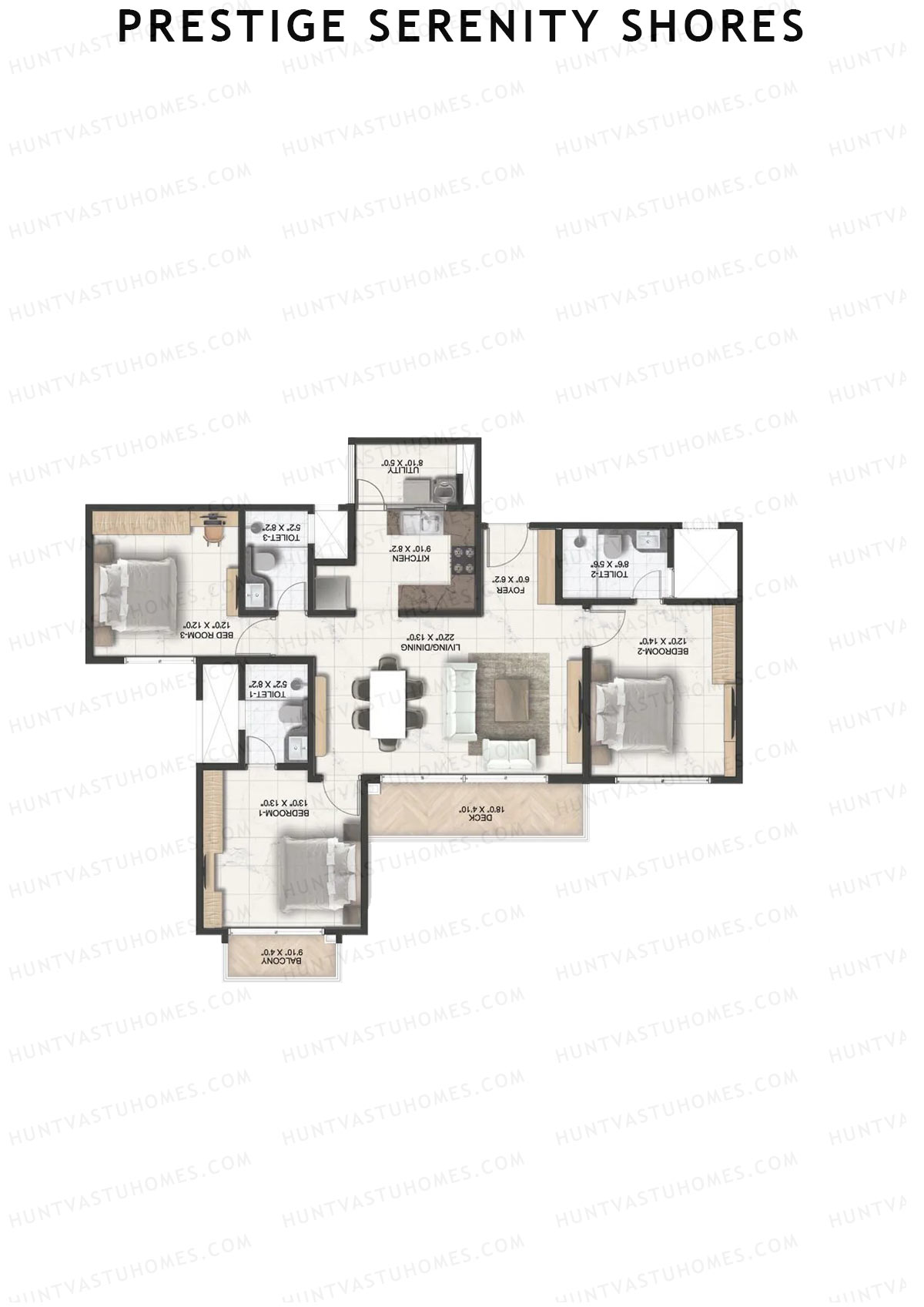 Prestige Serenity Shores Tower 1 Unit 5 (Type D2) Floor Plan