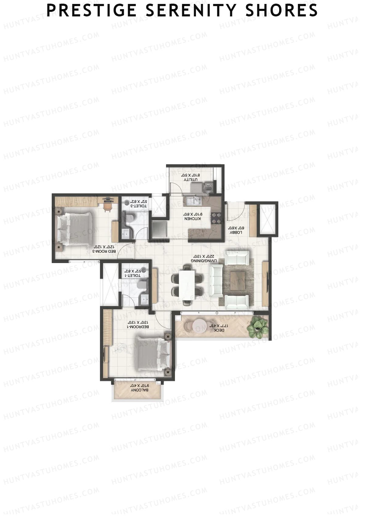 Prestige Serenity Shores Tower 1 Unit 5 (Type D2A) Floor Plan