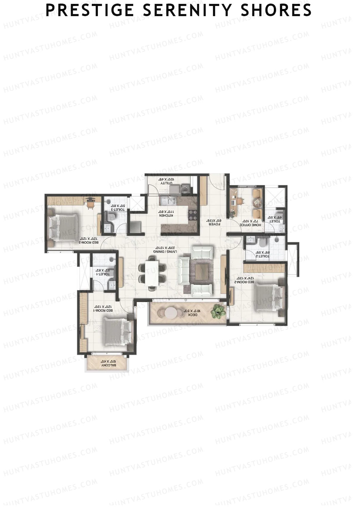 Prestige Serenity Shores Tower 1 Unit 6 (Type E3) Floor Plan