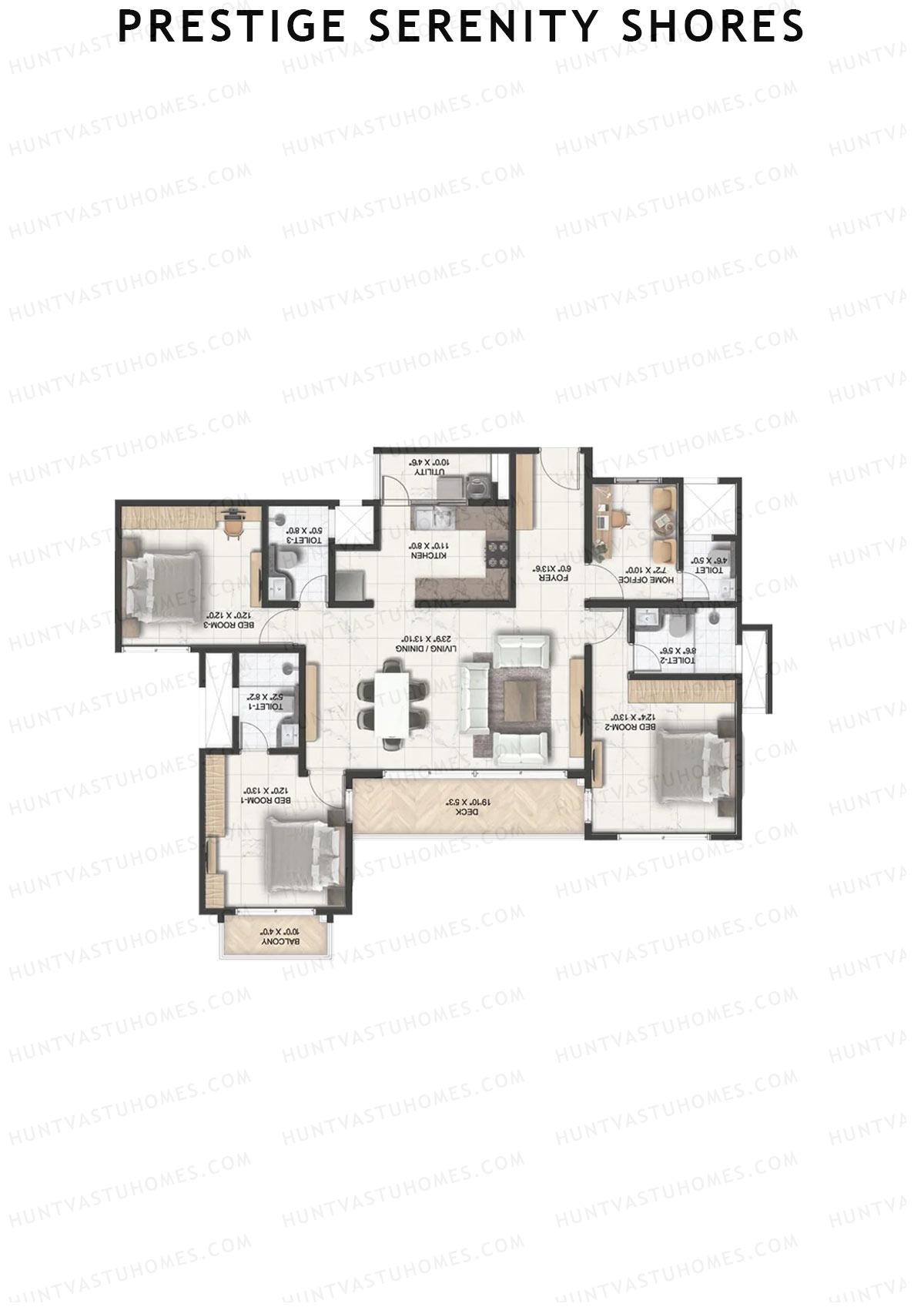 Prestige Serenity Shores Tower 1 Unit 6 (Type E6) Floor Plan