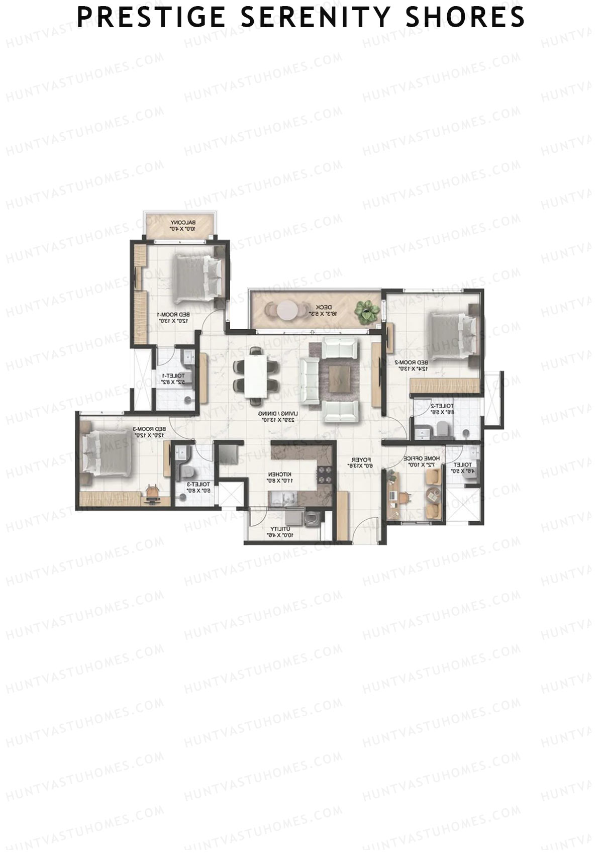 Prestige Serenity Shores Tower 1 Unit 7 (Type E3) Floor Plan