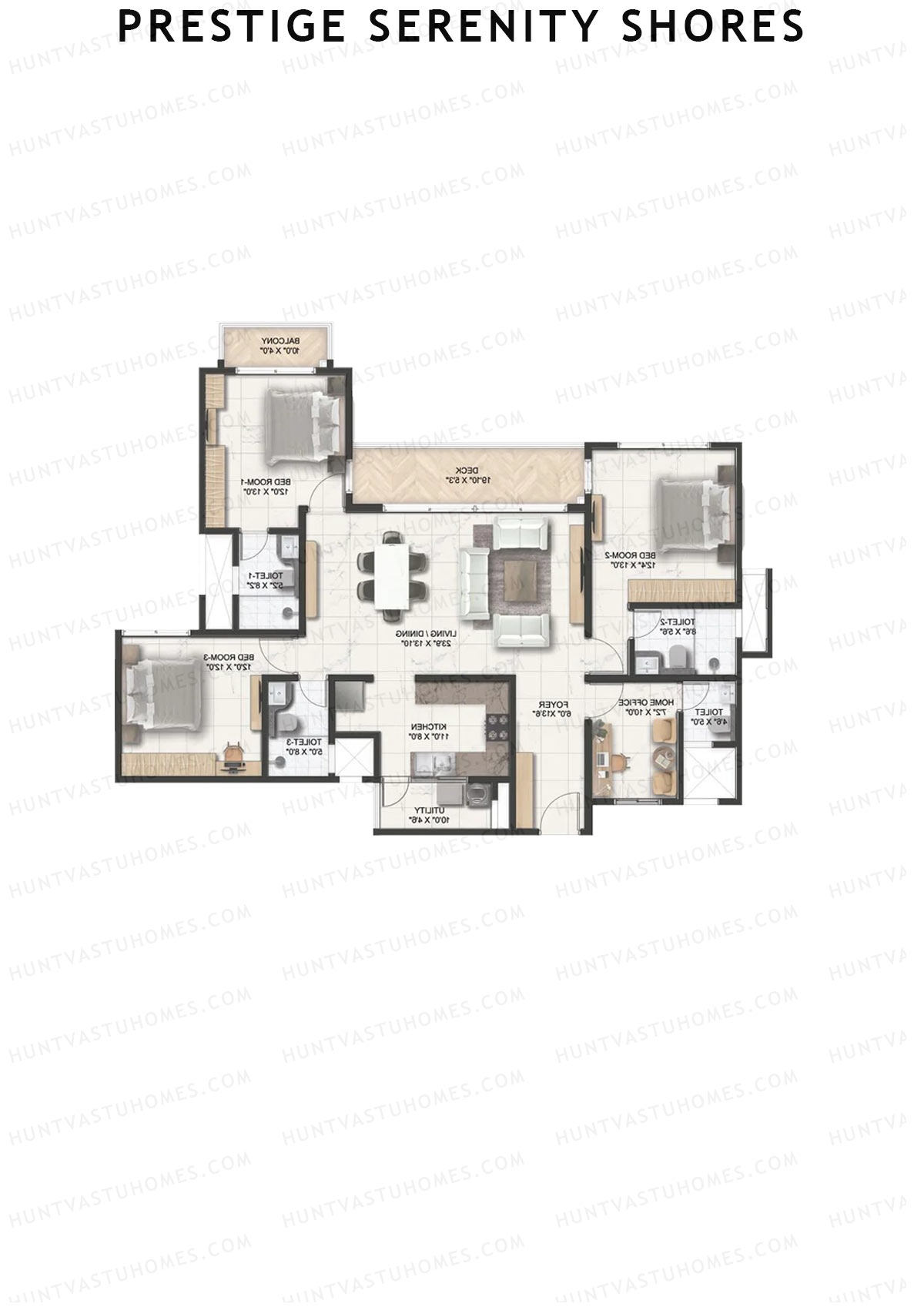 Prestige Serenity Shores Tower 1 Unit 7 (Type E6) Floor Plan