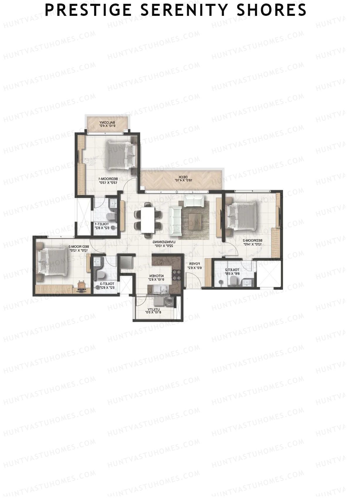 Prestige Serenity Shores Tower 1 Unit 8 (Type D2) Floor Plan
