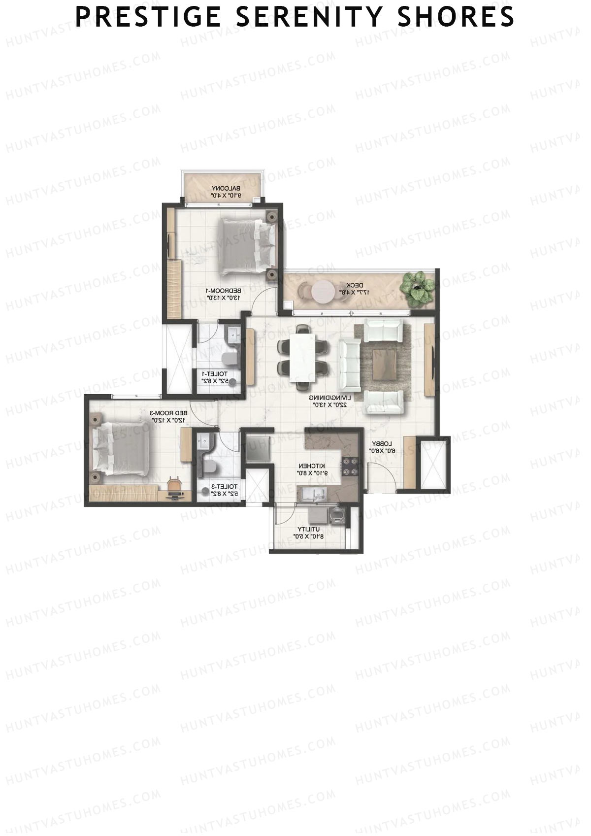 Prestige Serenity Shores Tower 1 Unit 8 (Type D2A) Floor Plan