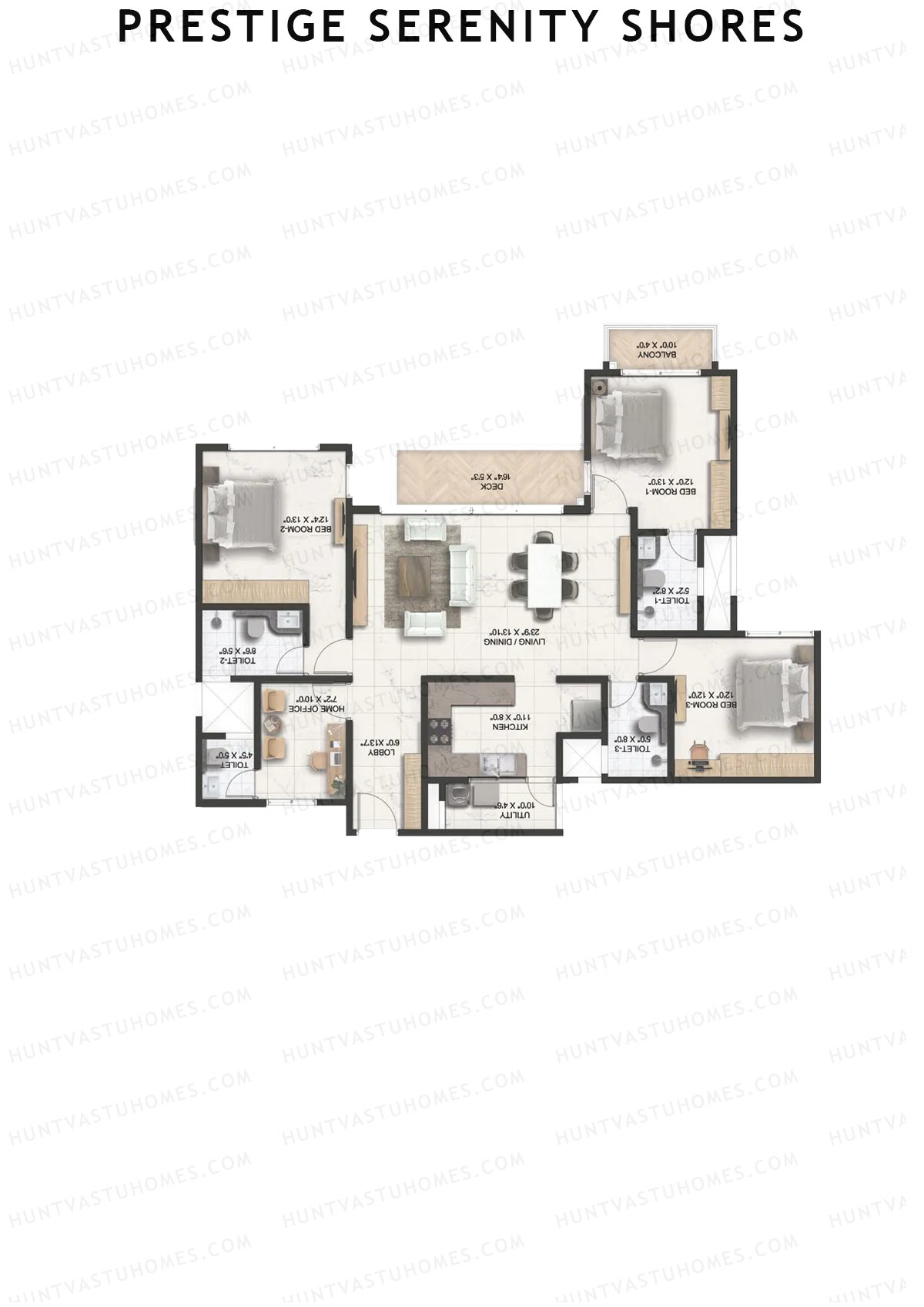 Prestige Serenity Shores Tower 2 Unit 1 (Type E1) Floor Plan