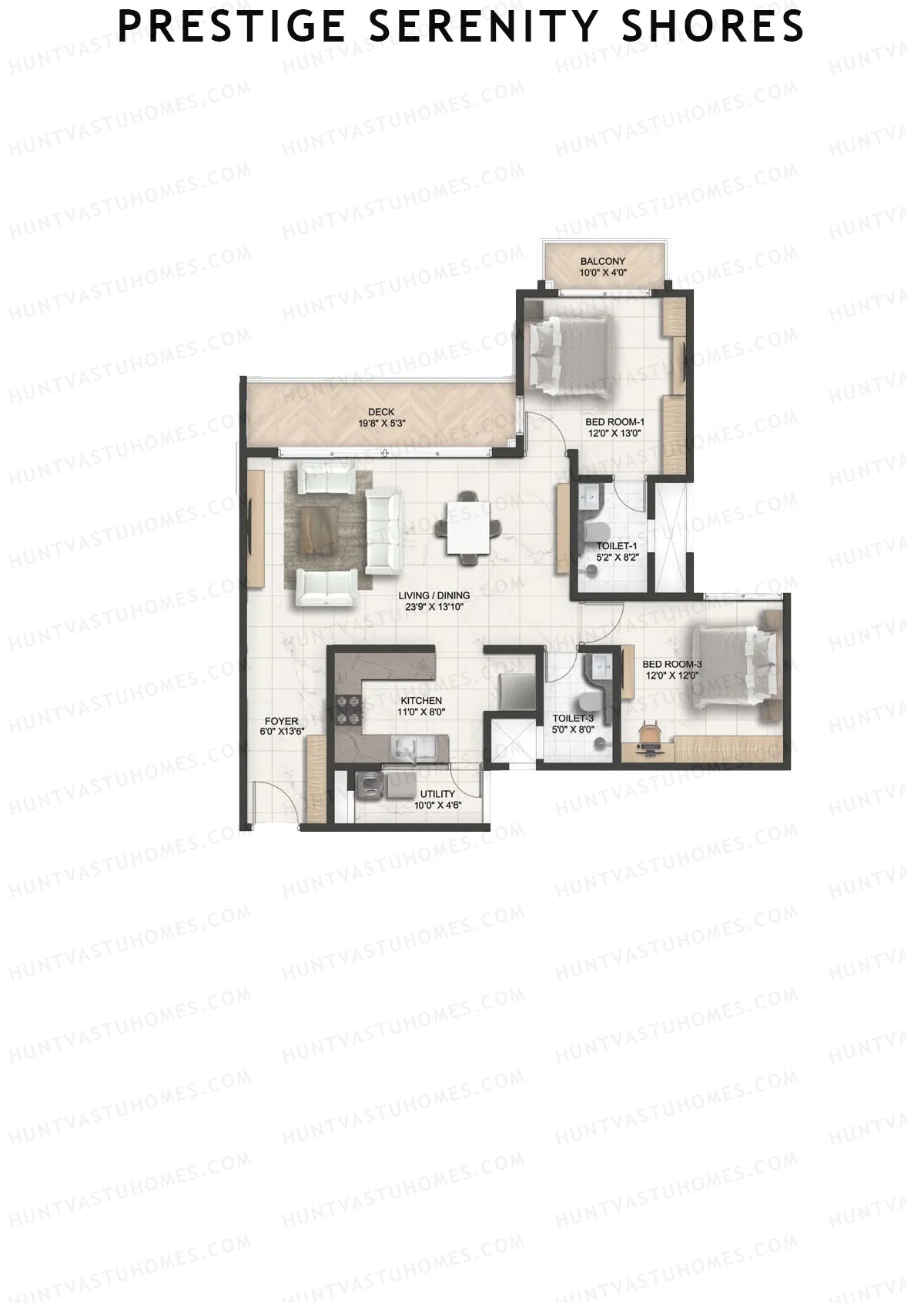 Prestige Serenity Shores Tower 2 Unit 1 (Type E4A) Floor Plan