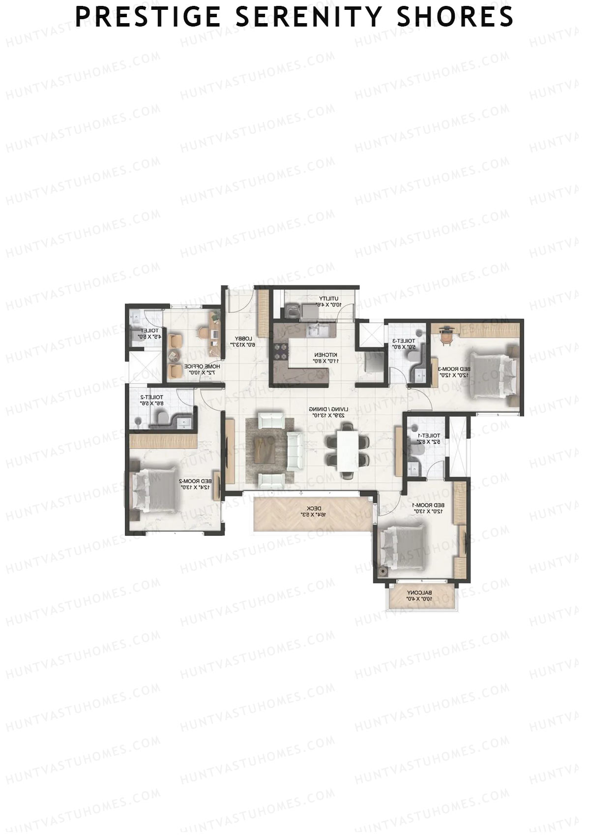Prestige Serenity Shores Tower 2 Unit 4 (Type E2) Floor Plan