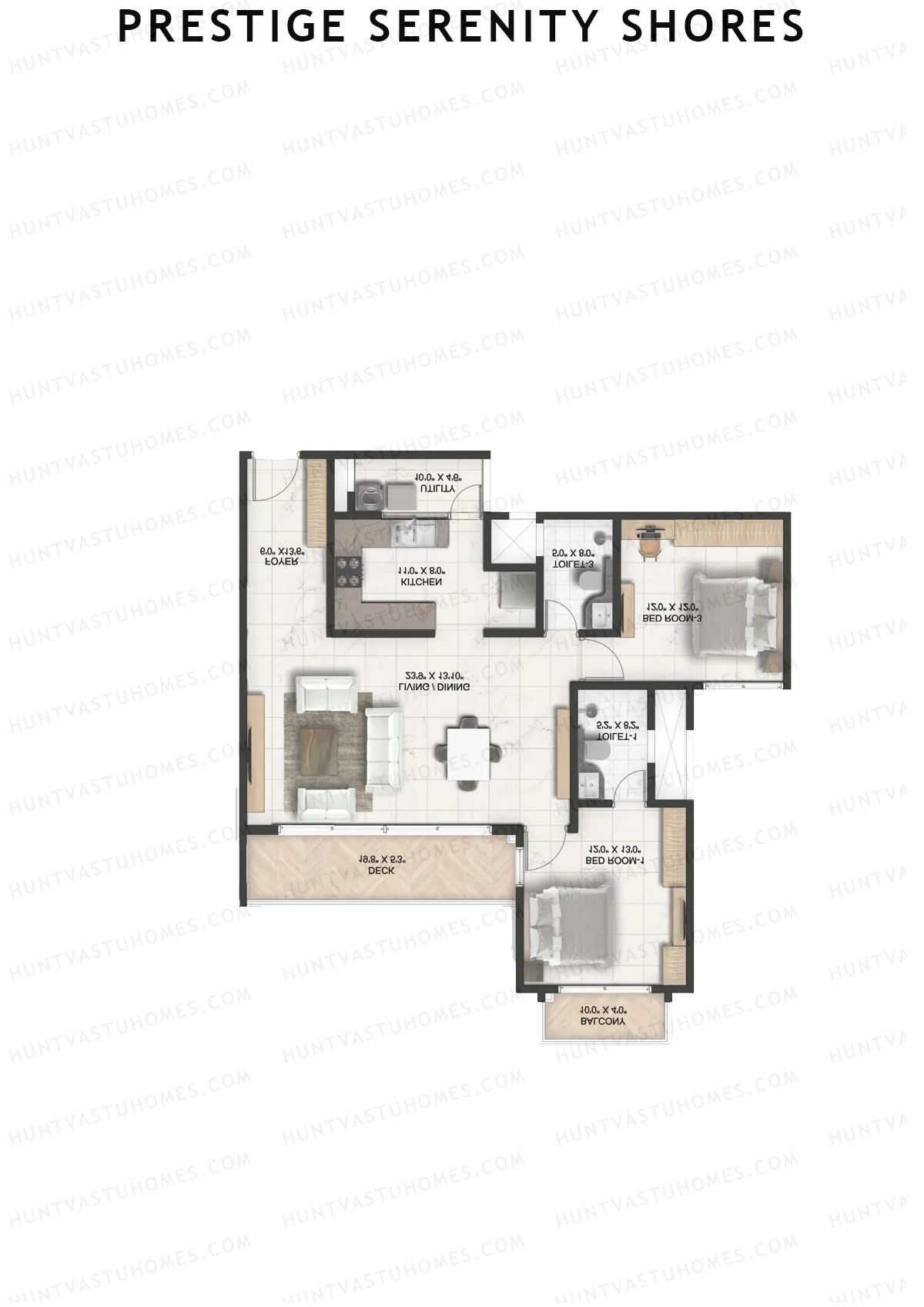 Prestige Serenity Shores Tower 2 Unit 4 (Type E4A) Floor Plan