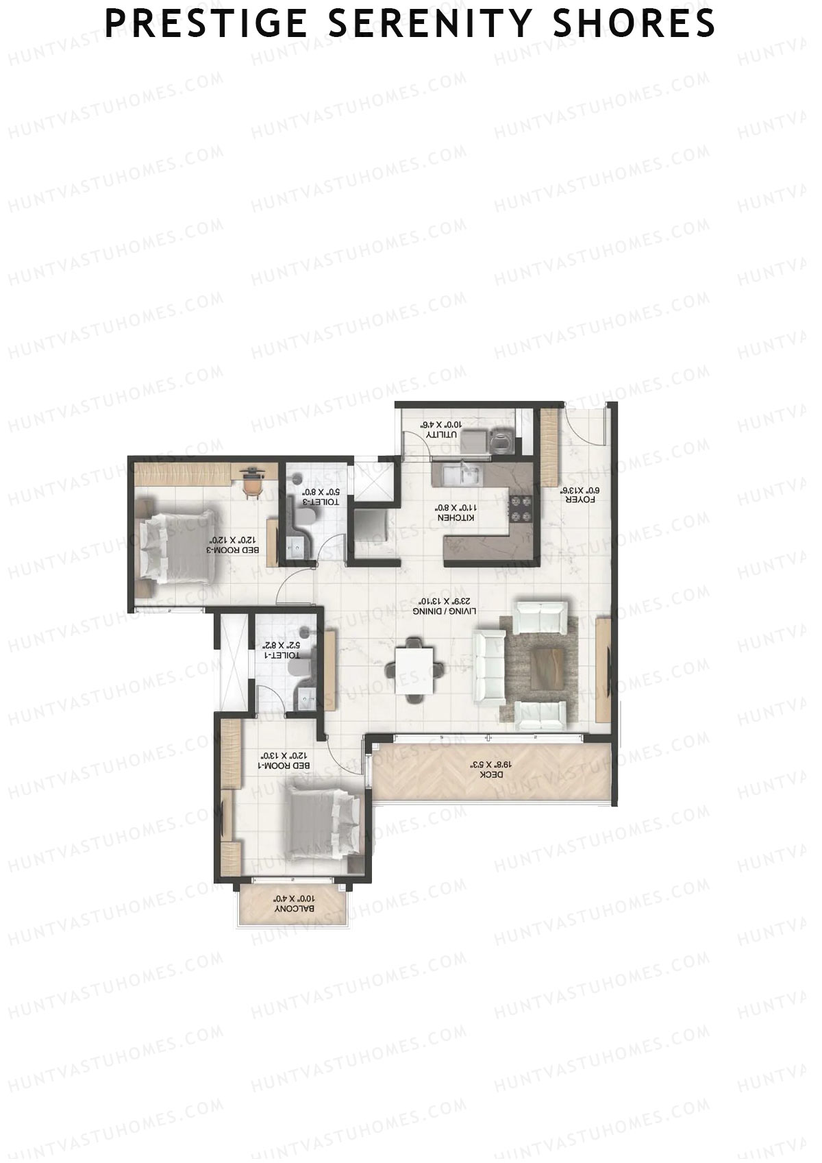 Prestige Serenity Shores Tower 2 Unit 5 (Type E4A) Floor Plan