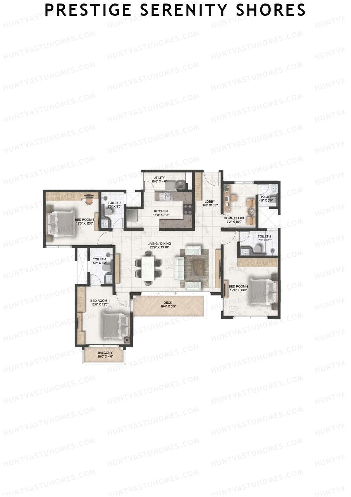 Prestige Serenity Shores Tower 2 Unit 5 (Type E5) Floor Plan