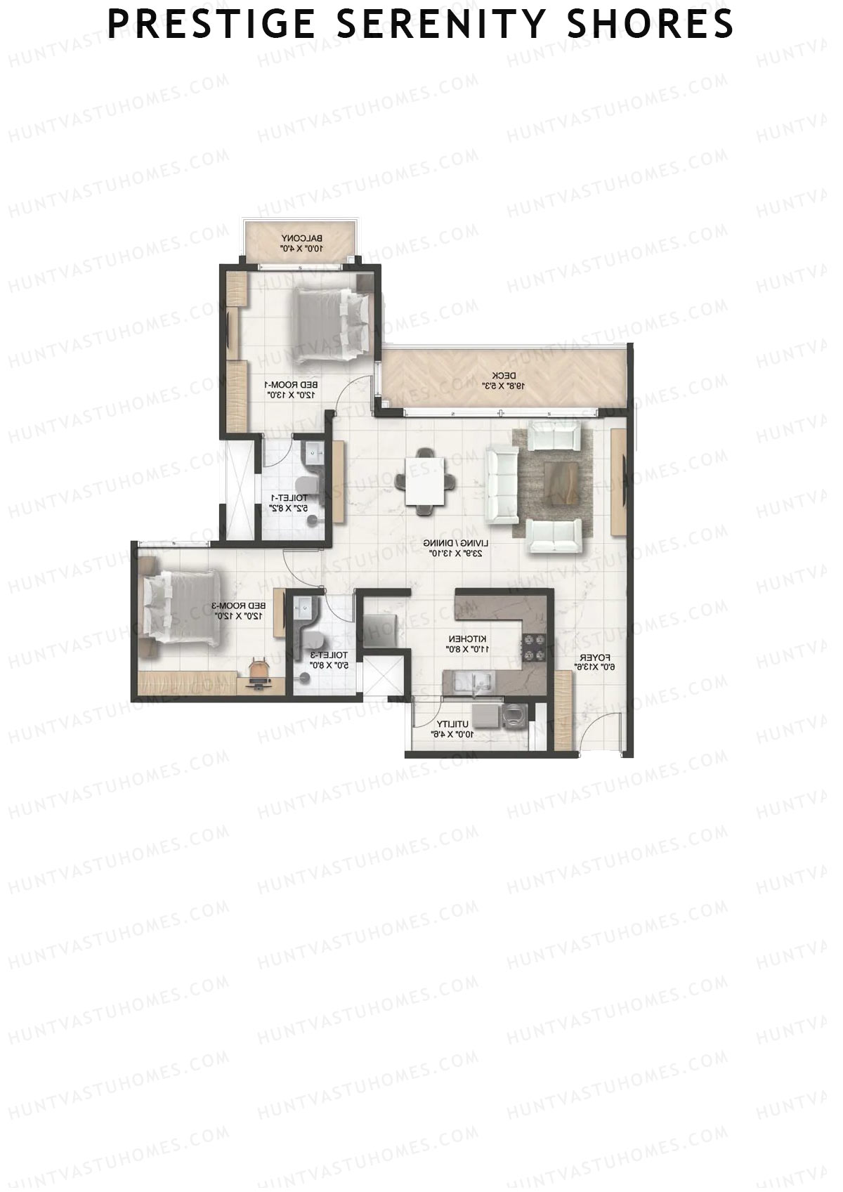 Prestige Serenity Shores Tower 2 Unit 8 (Type E4A) Floor Plan