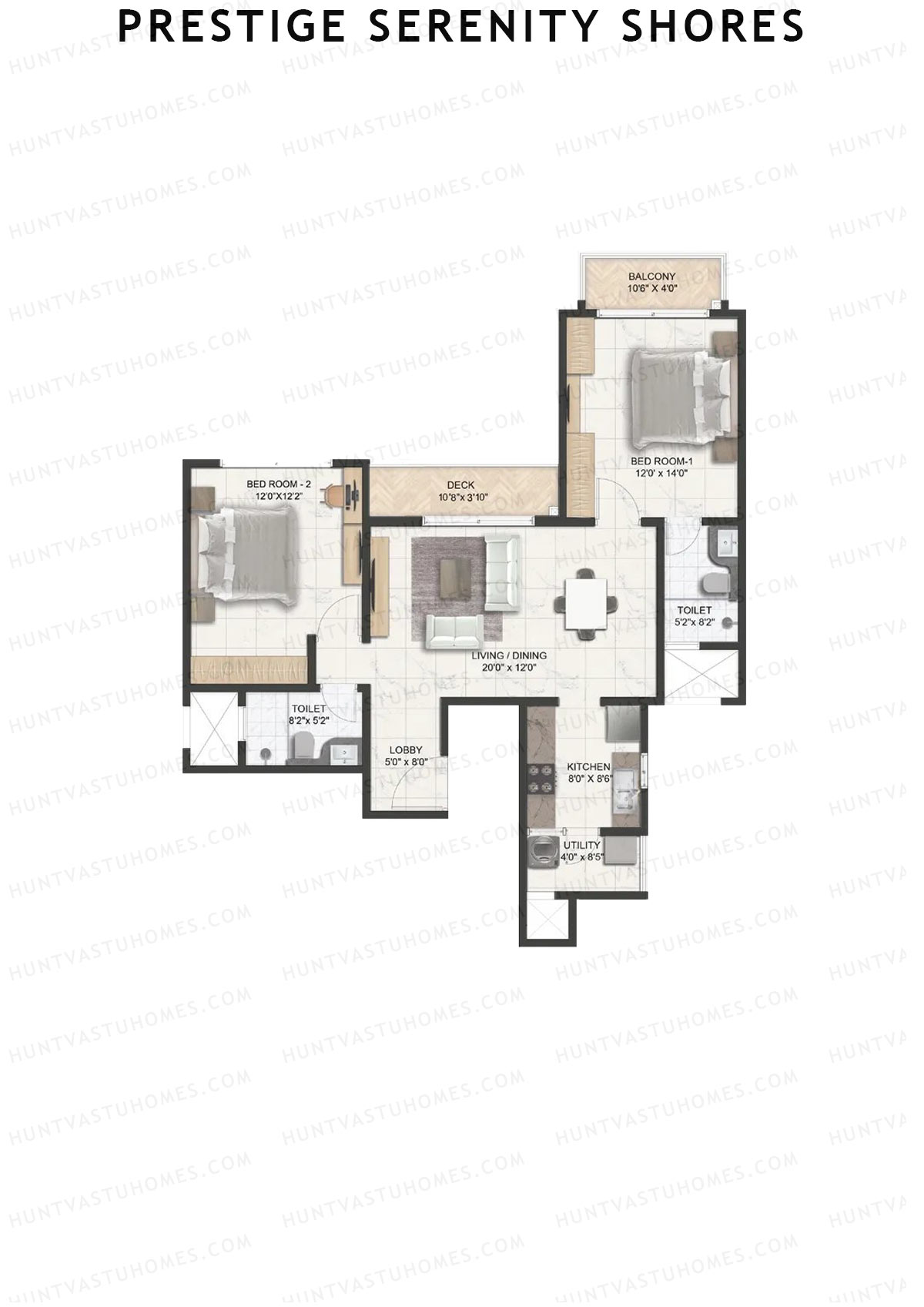 Prestige Serenity Shores Tower 3 Unit 1 (Type B4) Floor Plan