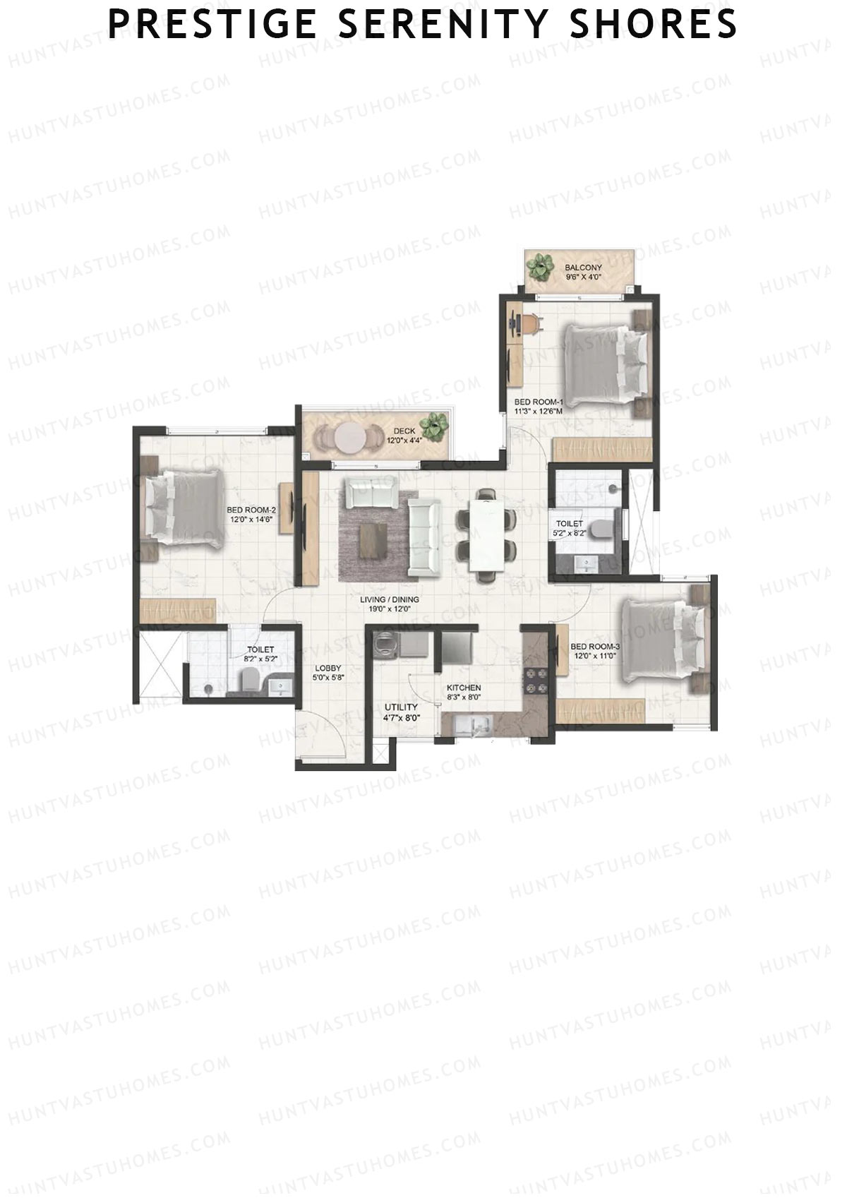 Prestige Serenity Shores Tower 3 Unit 2 (Type C3) Floor Plan
