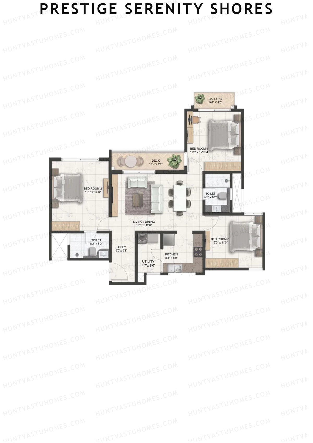 Prestige Serenity Shores Tower 3 Unit 2 (Type C4) Floor Plan
