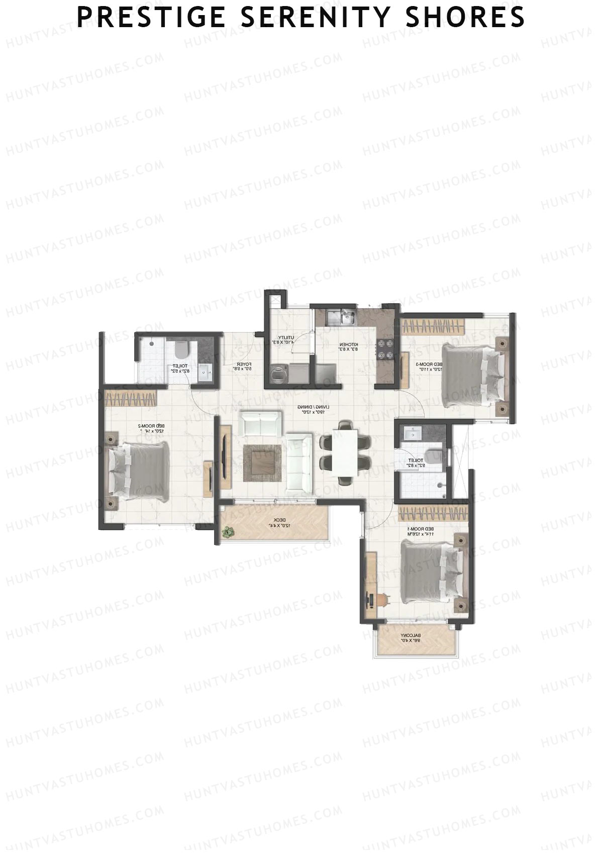 Prestige Serenity Shores Tower 3 Unit 3 (Type C1) Floor Plan
