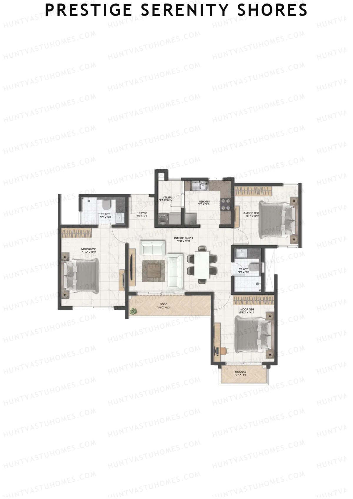 Prestige Serenity Shores Tower 3 Unit 3 (Type C2) Floor Plan