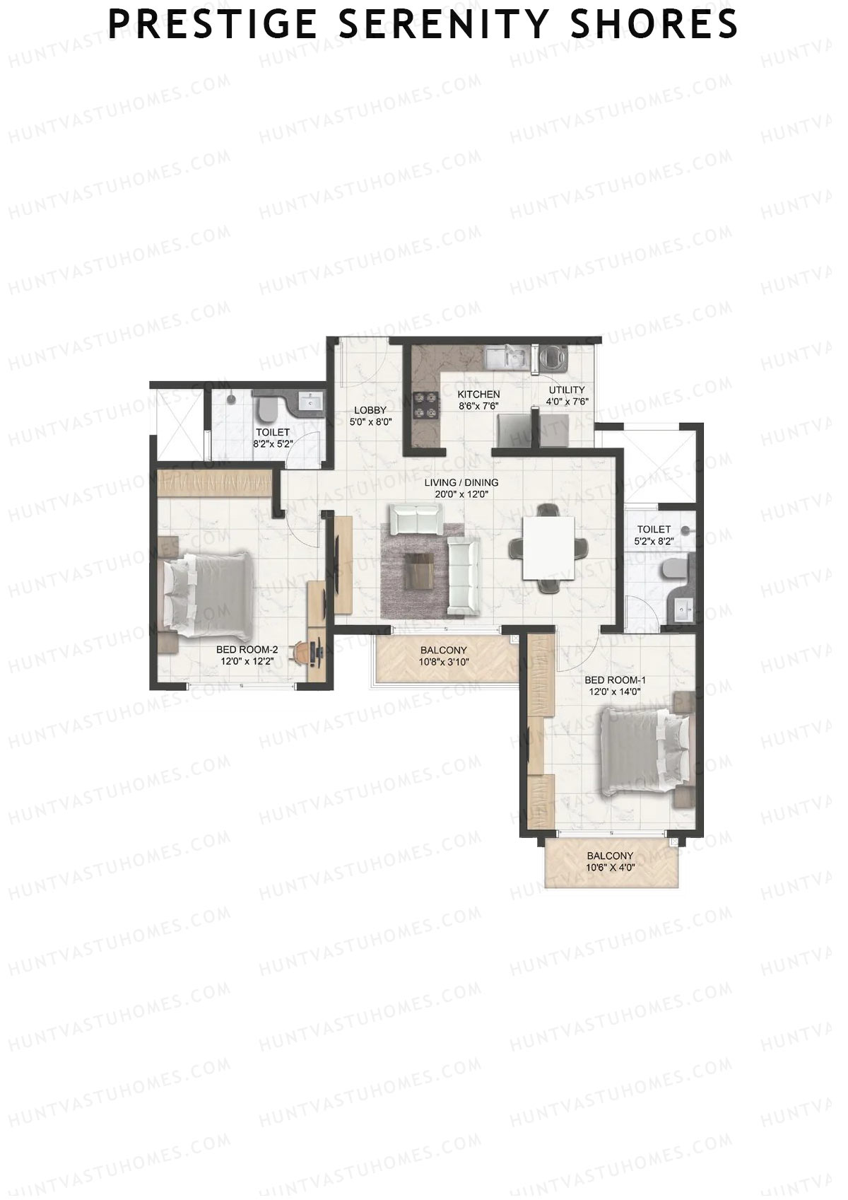 Prestige Serenity Shores Tower 3 Unit 4 (Type B1) Floor Plan