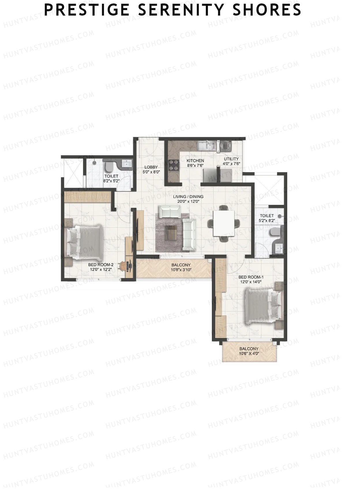 Prestige Serenity Shores Tower 3 Unit 4 (Type B2) Floor Plan