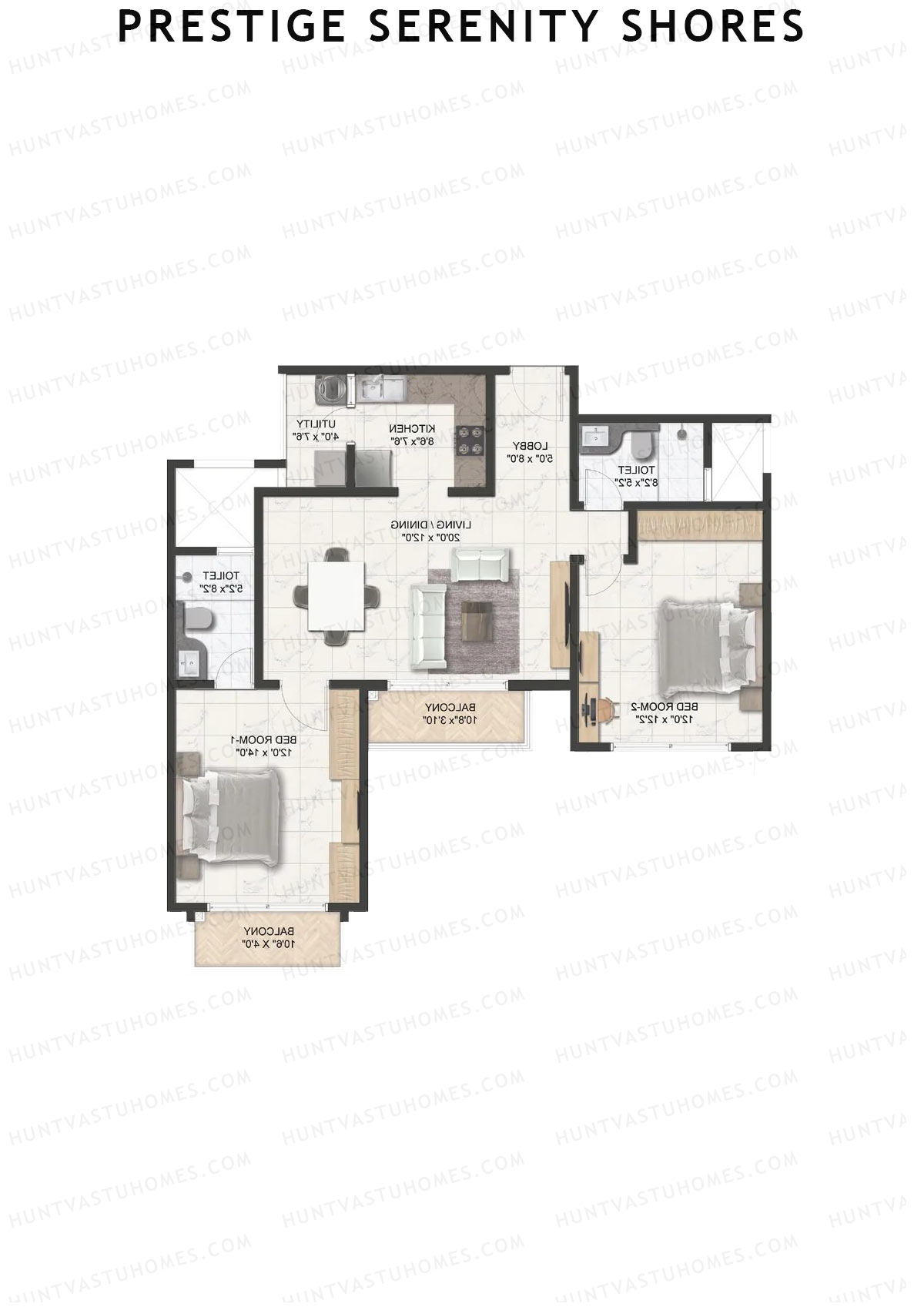 Prestige Serenity Shores Tower 3 Unit 5 (Type B1) Floor Plan