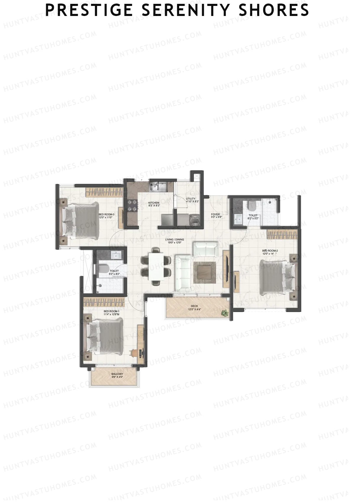 Prestige Serenity Shores Tower 3 Unit 6 (Type C1) Floor Plan