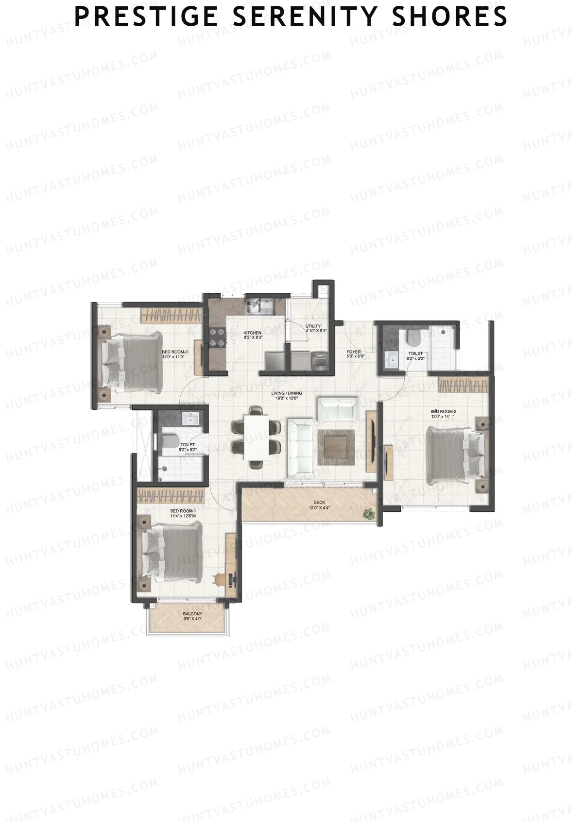 Prestige Serenity Shores Tower 3 Unit 6 (Type C2) Floor Plan
