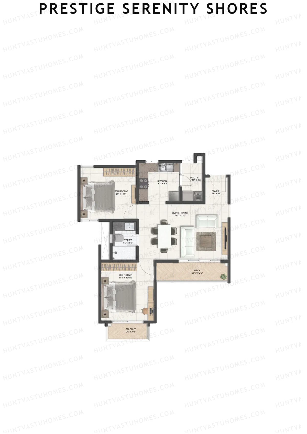 Prestige Serenity Shores Tower 3 Unit 6 (Type C2A) Floor Plan