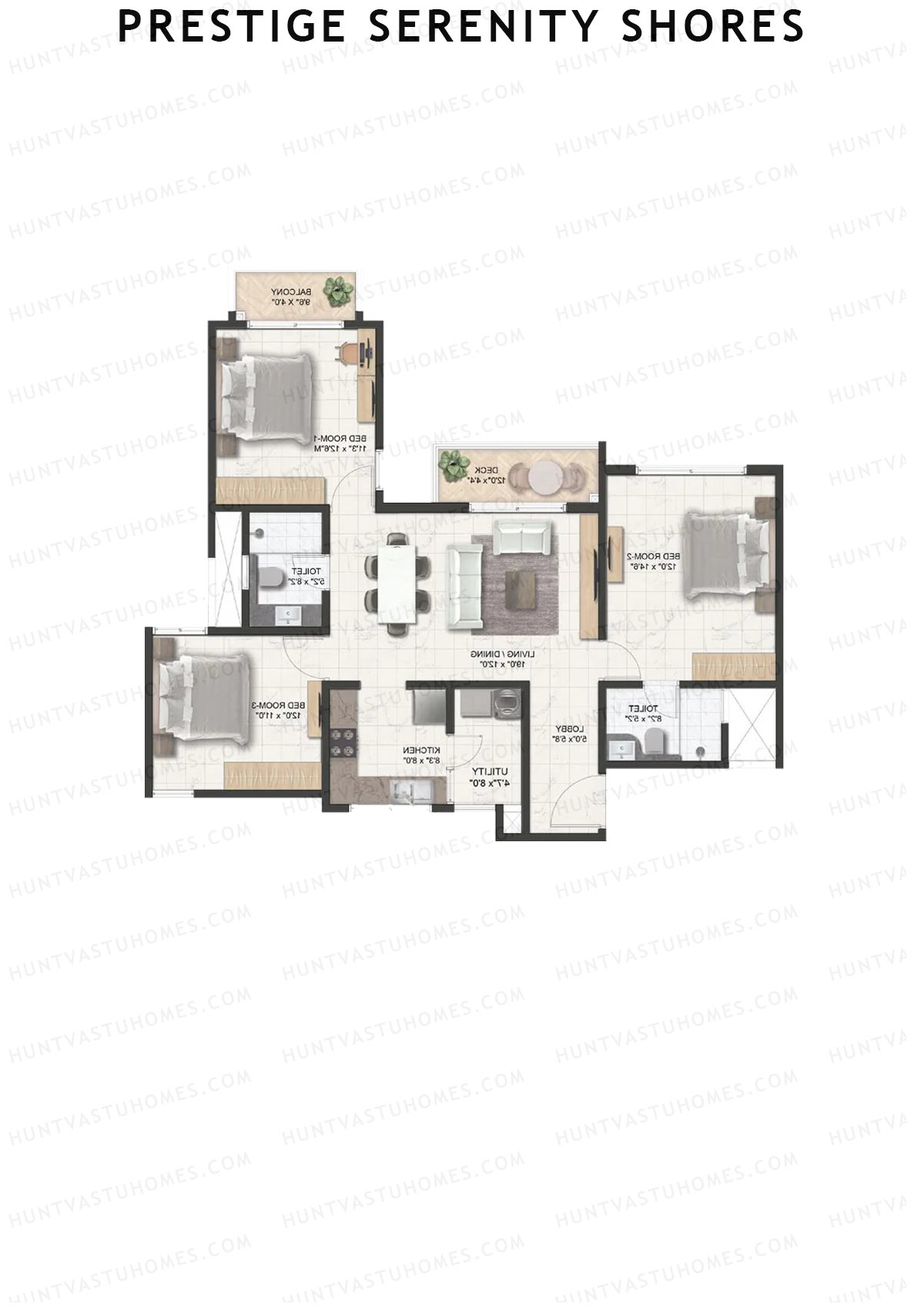 Prestige Serenity Shores Tower 3 Unit 7 (Type C3) Floor Plan