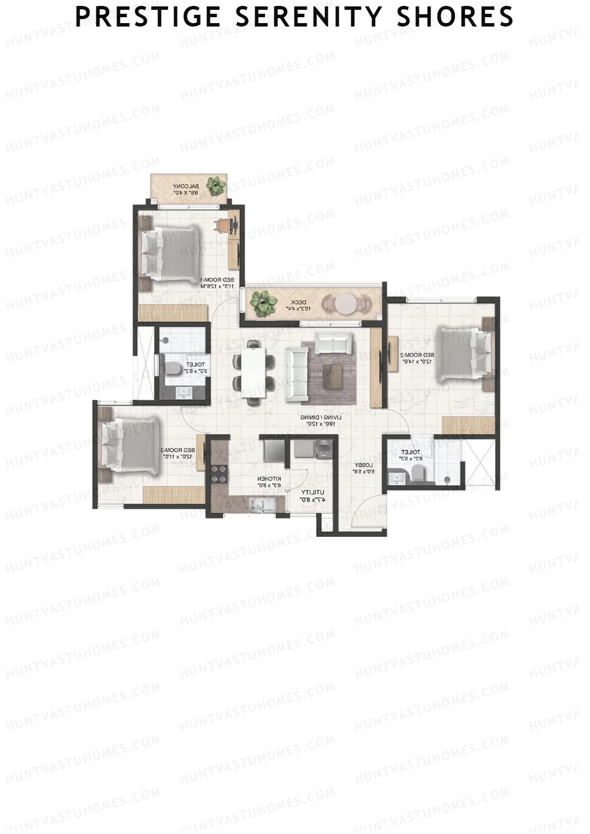 Prestige Serenity Shores Tower 3 Unit 7 (Type C4) Floor Plan