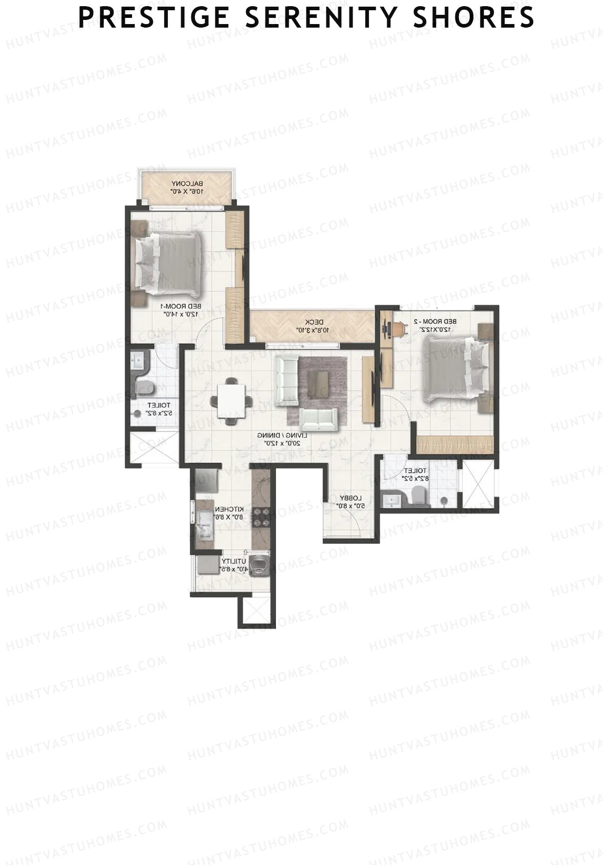 Prestige Serenity Shores Tower 3 Unit 8 (Type B4) Floor Plan