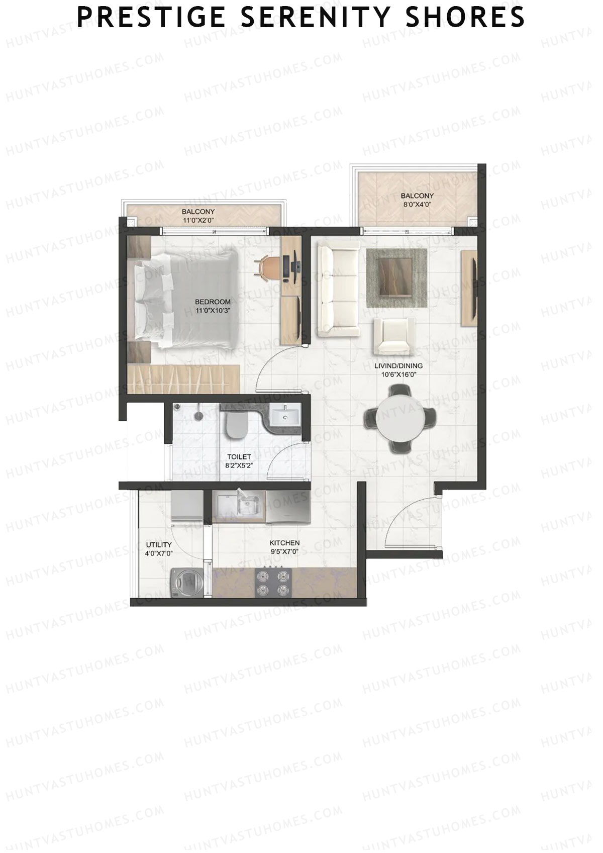 Prestige Serenity Shores Tower 4 Unit 1 (Type A7) Floor Plan